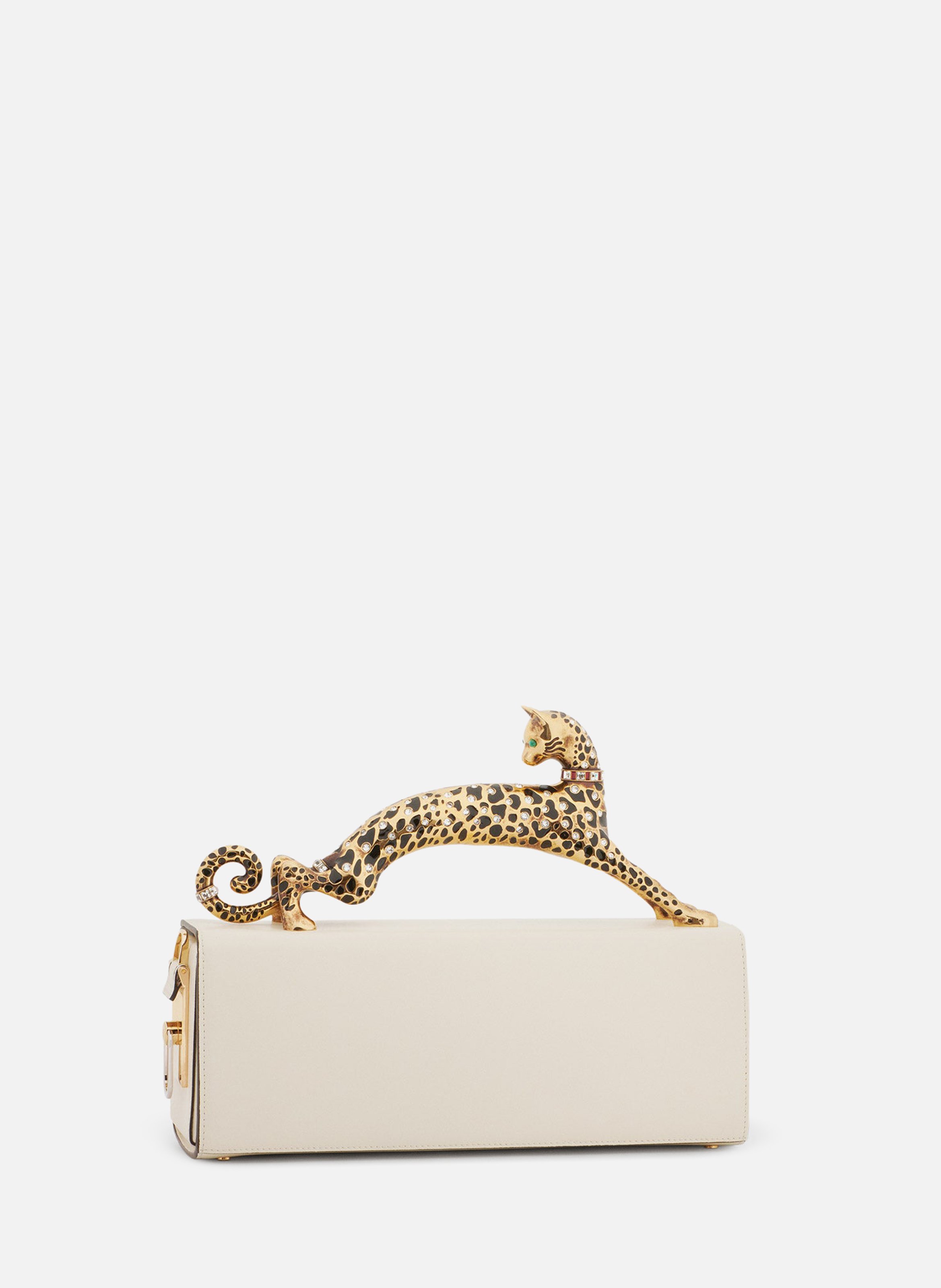 Sac pencil cat en cuir brillant et strass LANVIN Blanc
