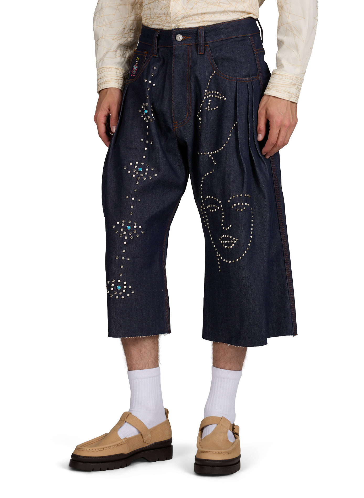 Jean à logo clouté sur le devant en coton KIDSUPER Bleu