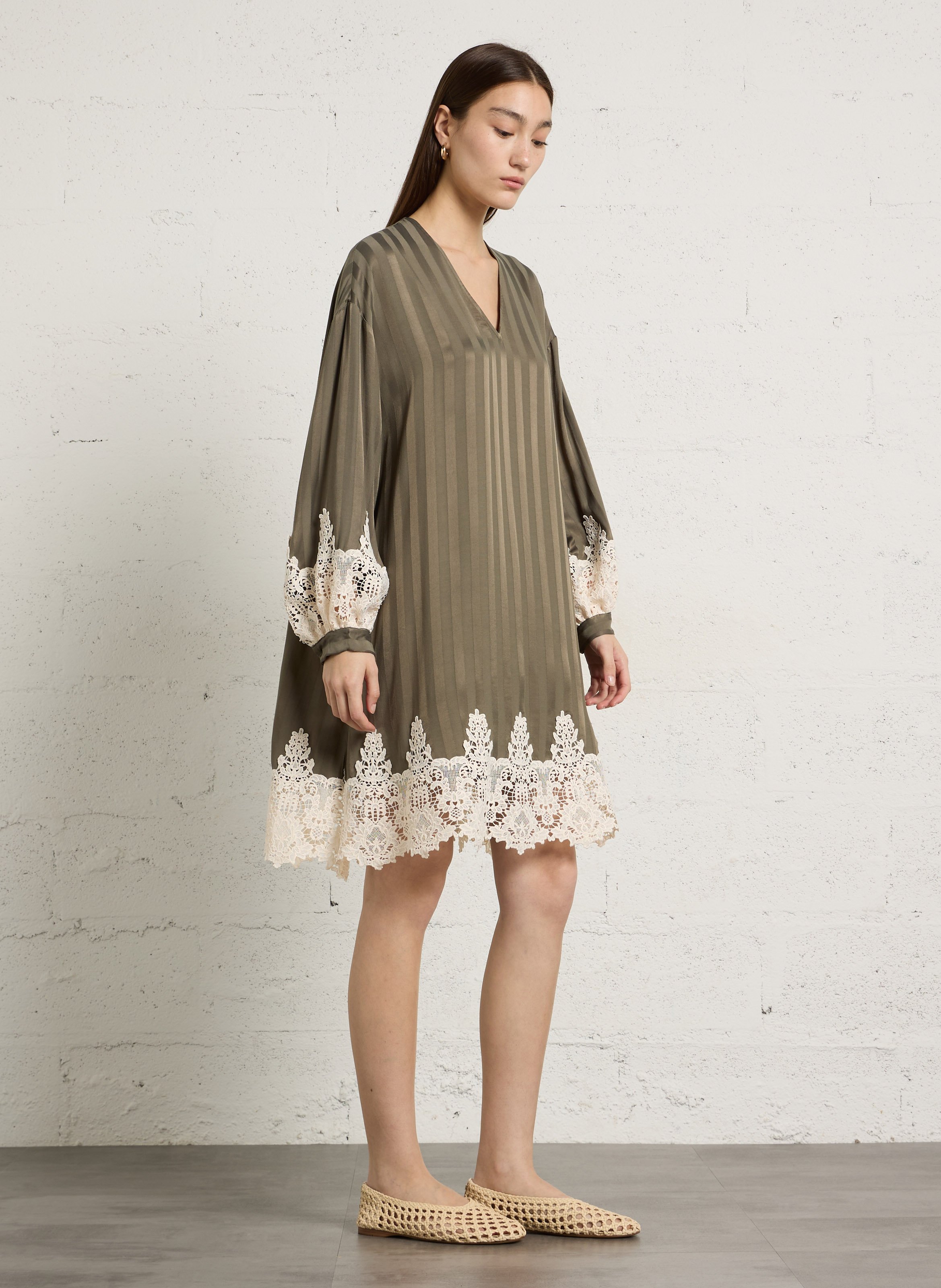 Robe courte ample col v IKKS Kaki