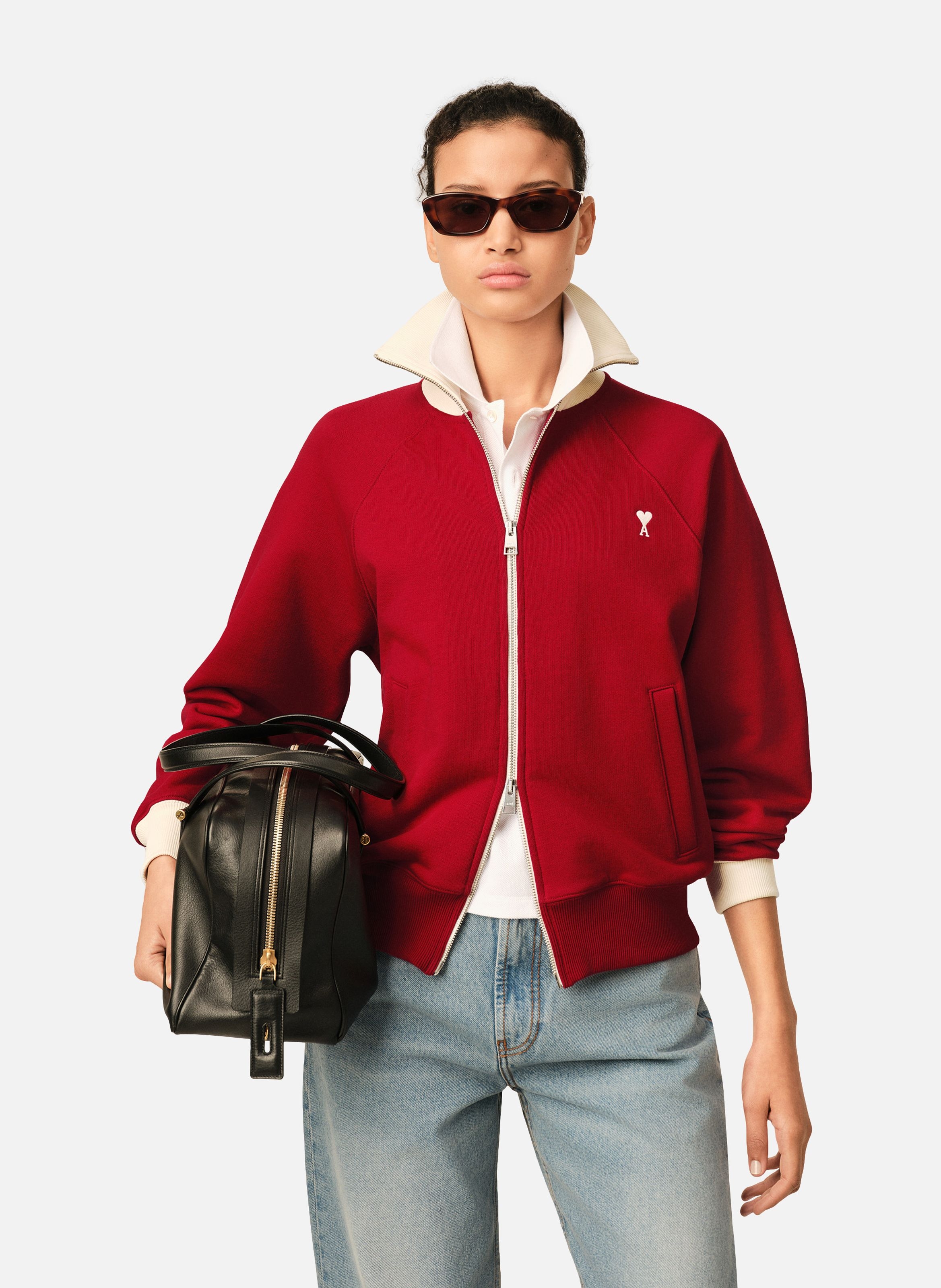 Sweatshirt zippé unisexe en coton ami de coeur AMI PARIS Rouge