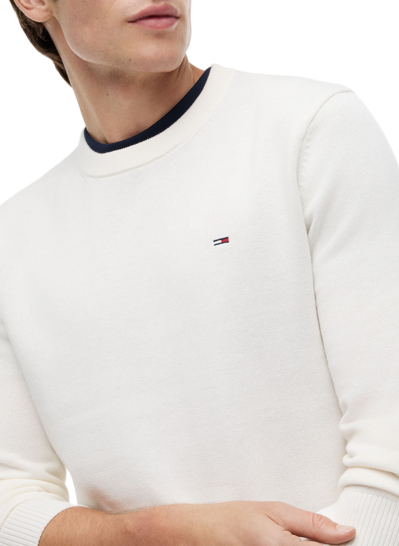 Pull à col rond à logo brodé en coton TOMMY HILFIGER Beige