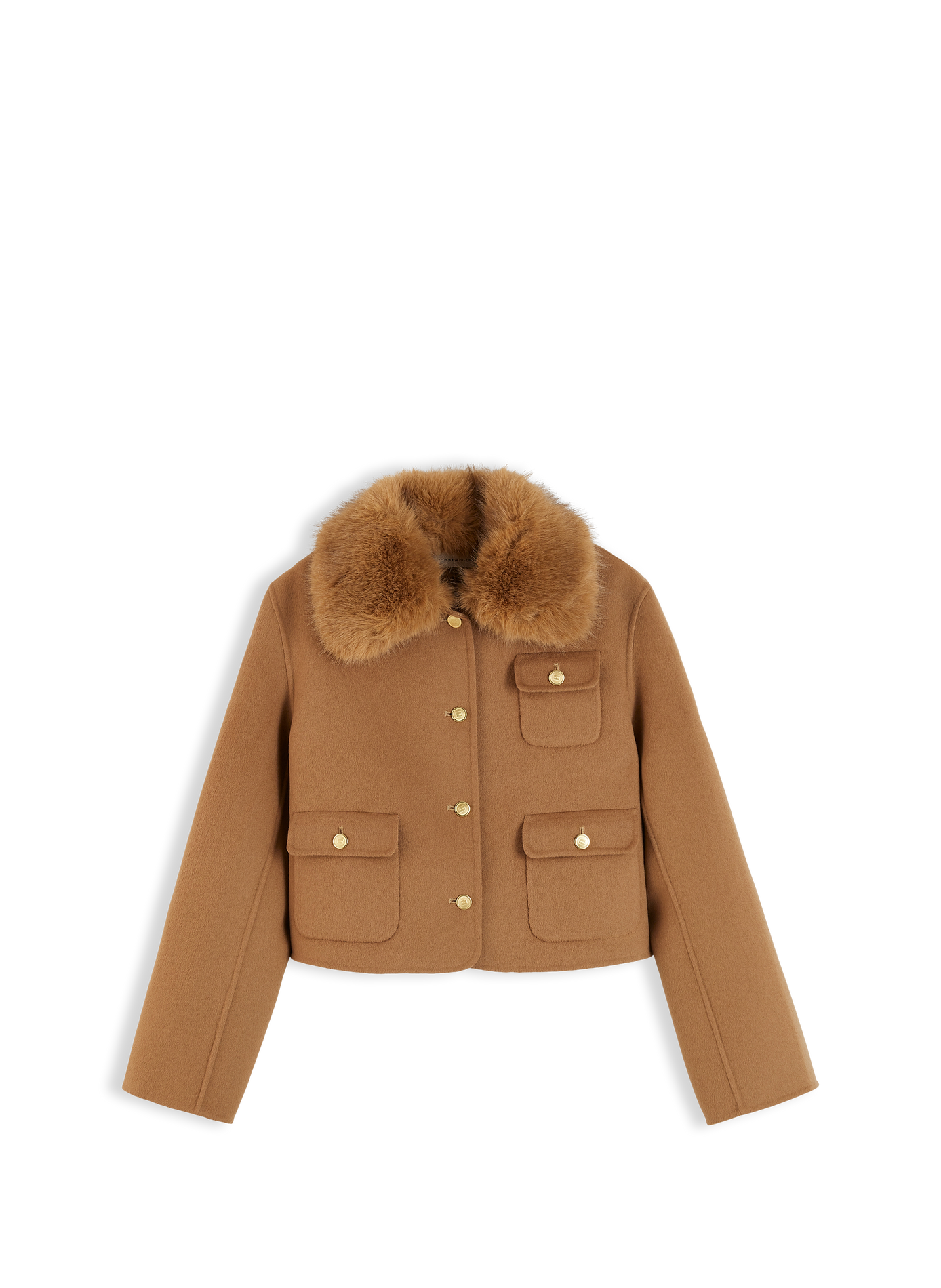 Straight wool-blend jacket with fur collar TOMMY HILFIGER Brown