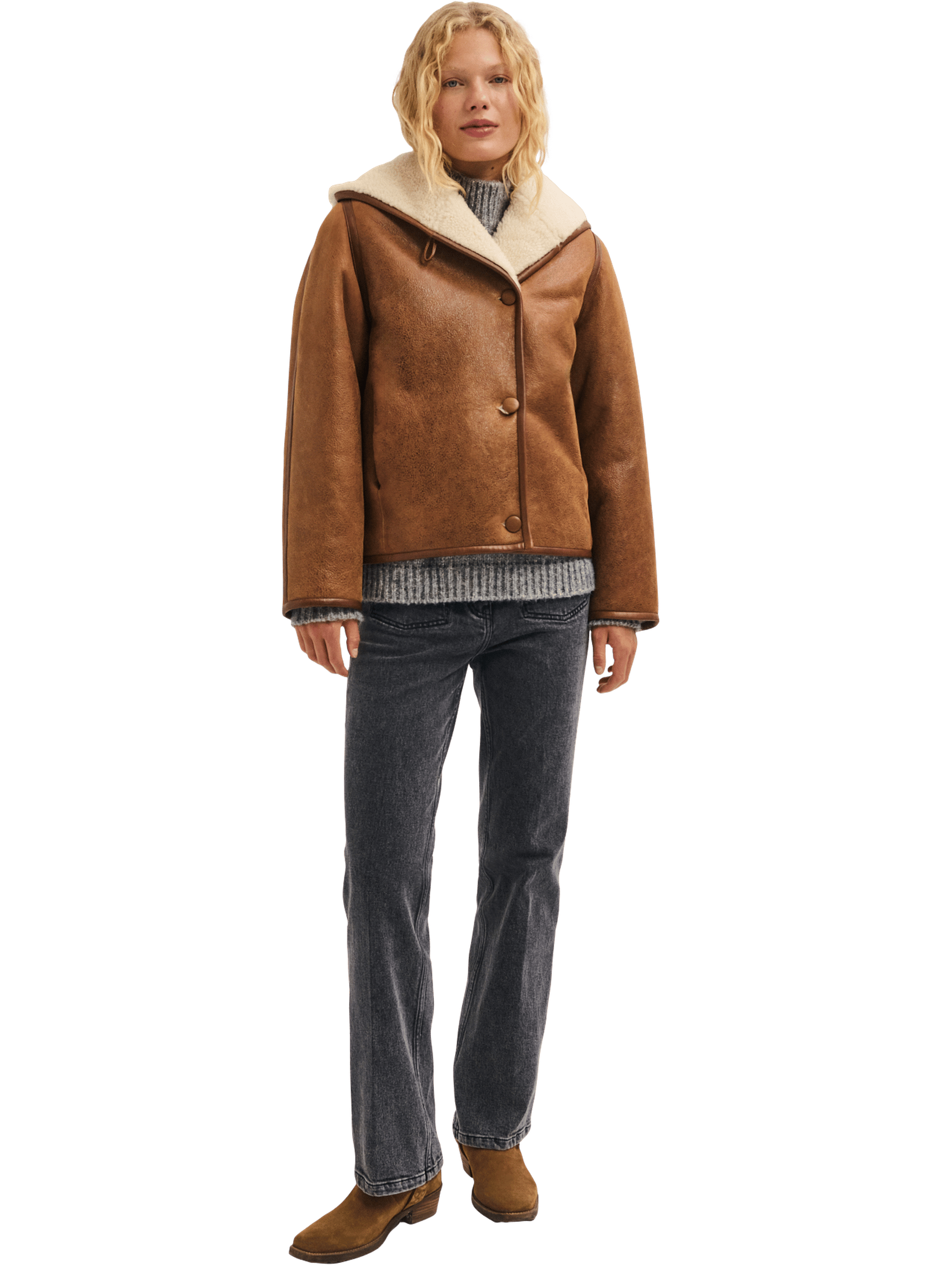 Peau lainée réversible à capuche - fern PABLO Beige