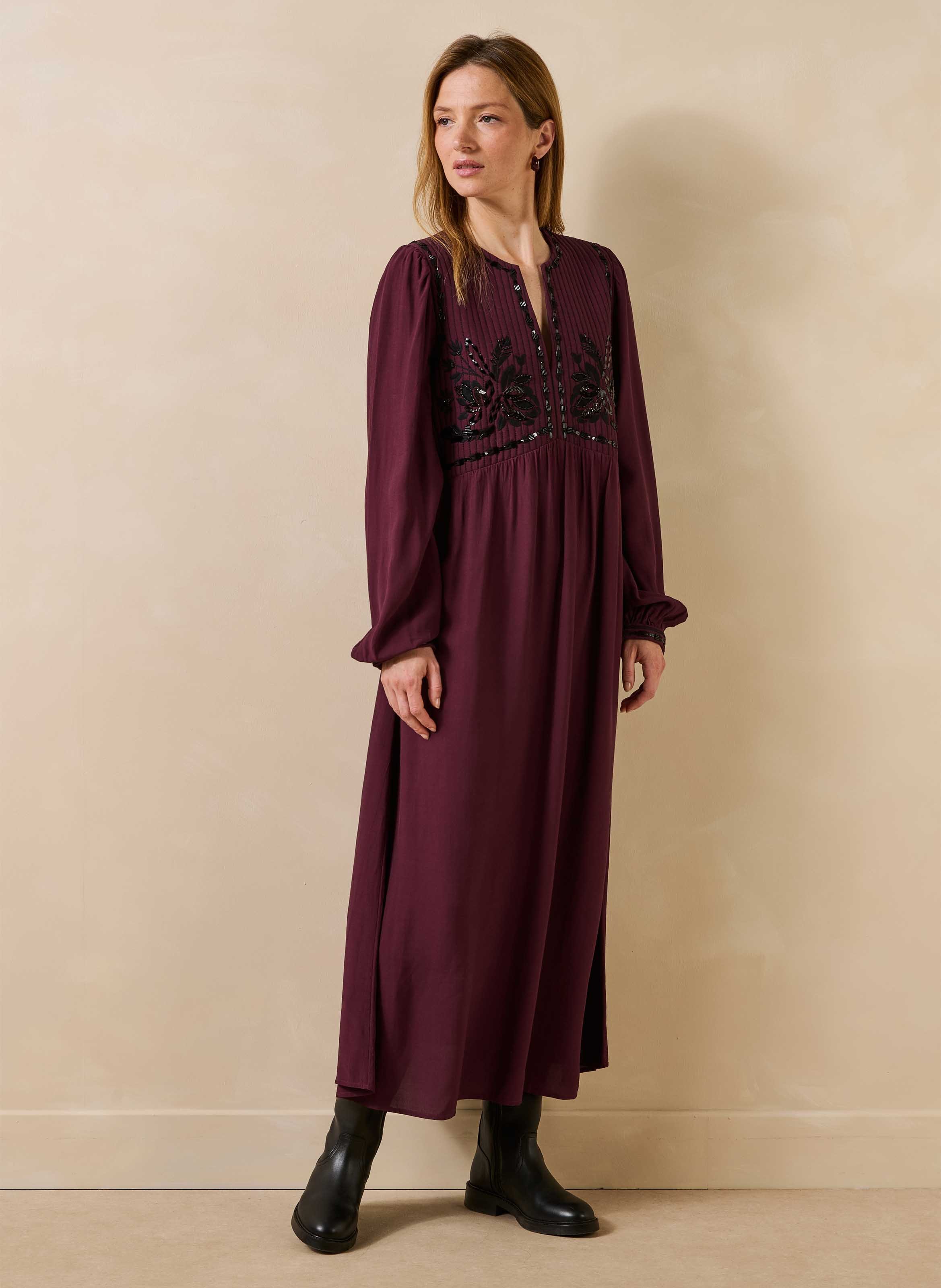 Lange jurk met tuniekhals en borduursels LA FEE MARABOUTEE Veelkleurig