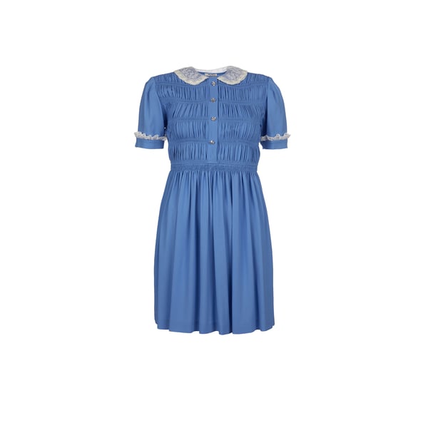 Robe à col claudine en viscose mélangée