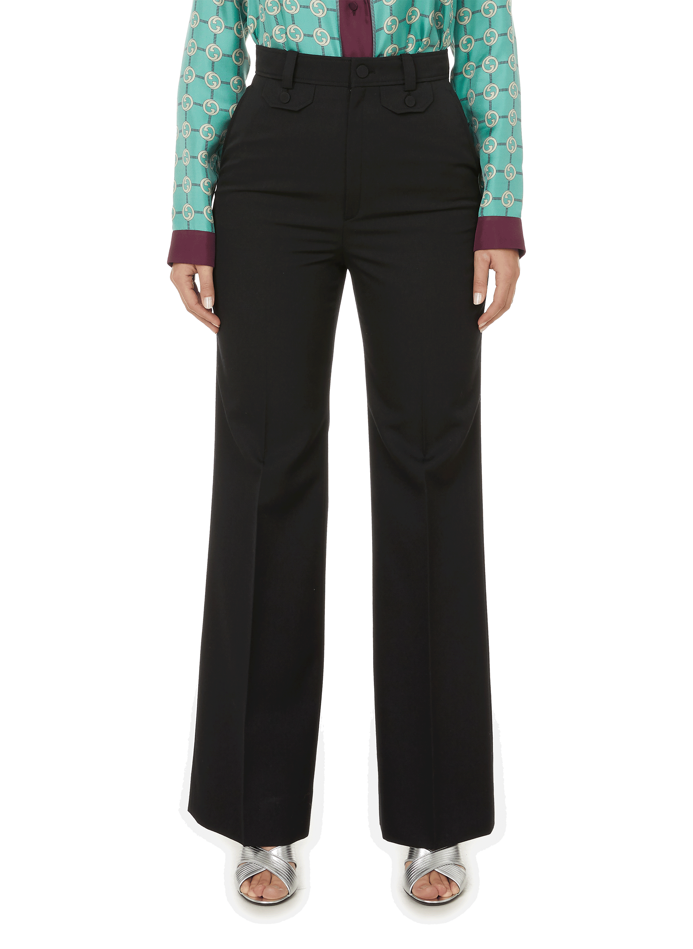 Pantalon large en laine mélangée GUCCI Noir