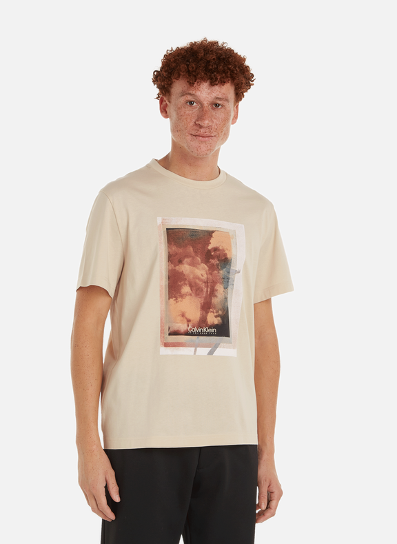 CALVIN KLEIN T-shirt imprimé en coton  Beige