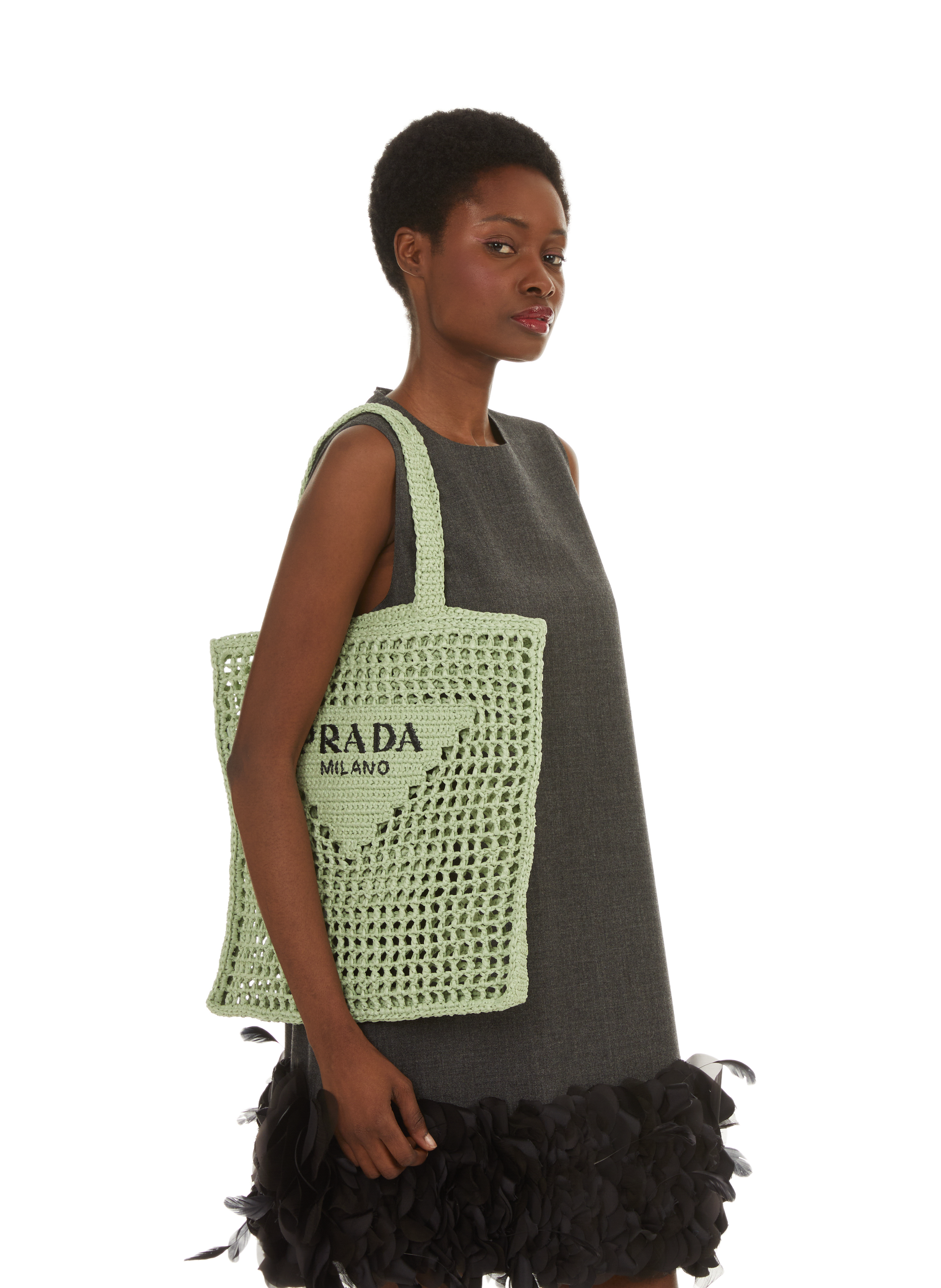 Sac cabas en crochet PRADA Bleu