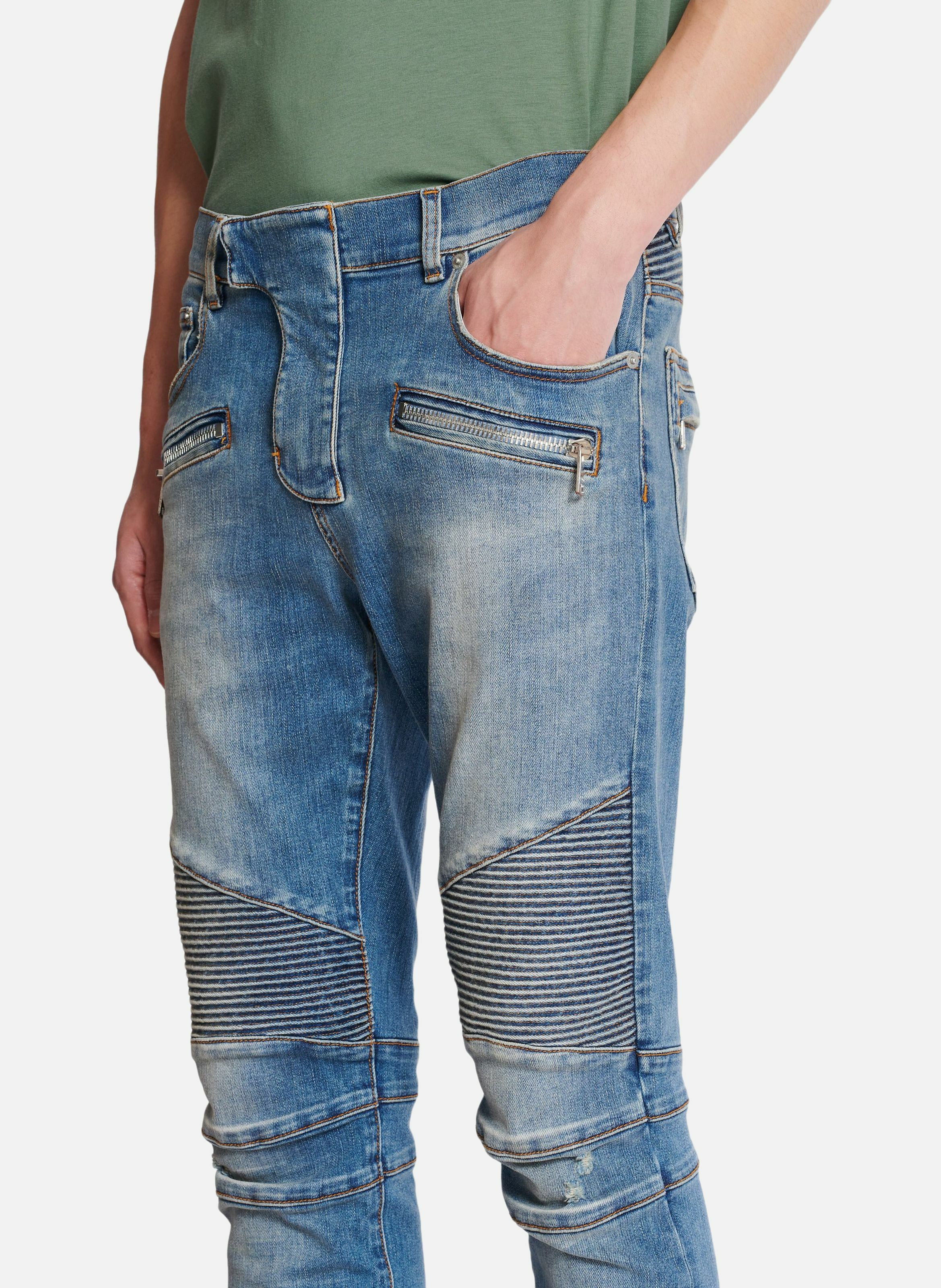 Jean biker slim en denim blue wash BALMAIN Bleu