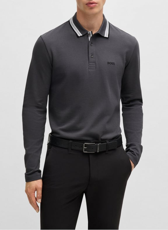Polo manches longues en coton Gris by BOSS BOSS Polo manches longues en coton Gris