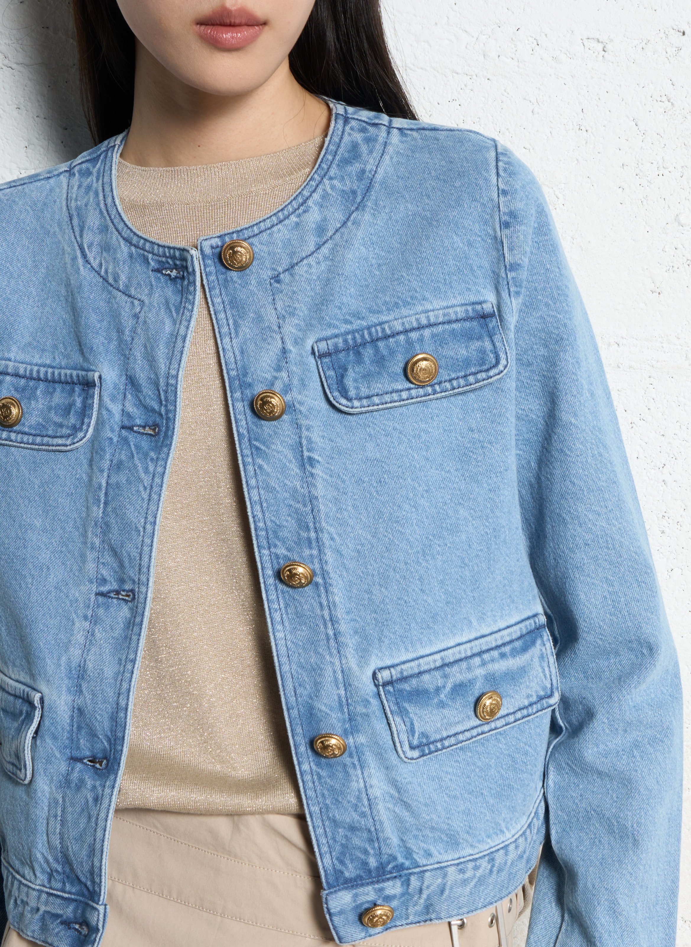 Veste en jean droite en coton IKKS Bleu