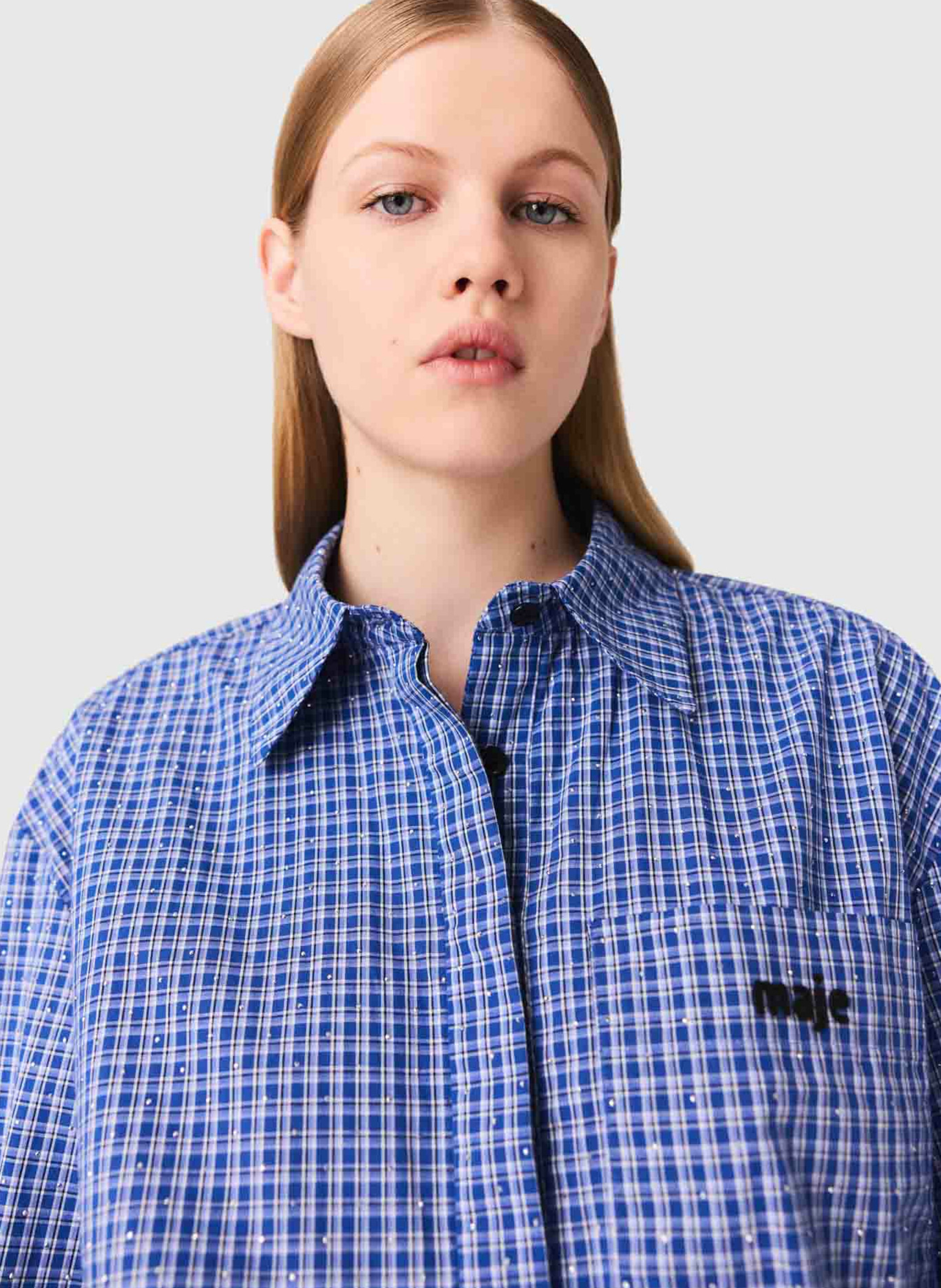 Robe courte col classique en coton MAJE Bleu