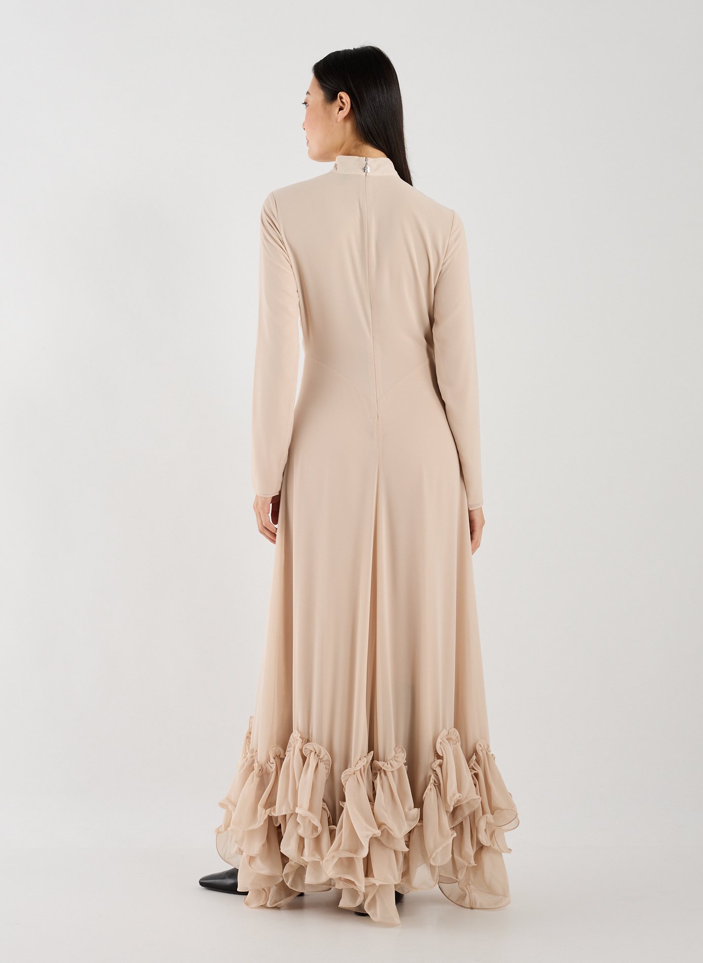 Robe longue à volants  ROTATE Beige