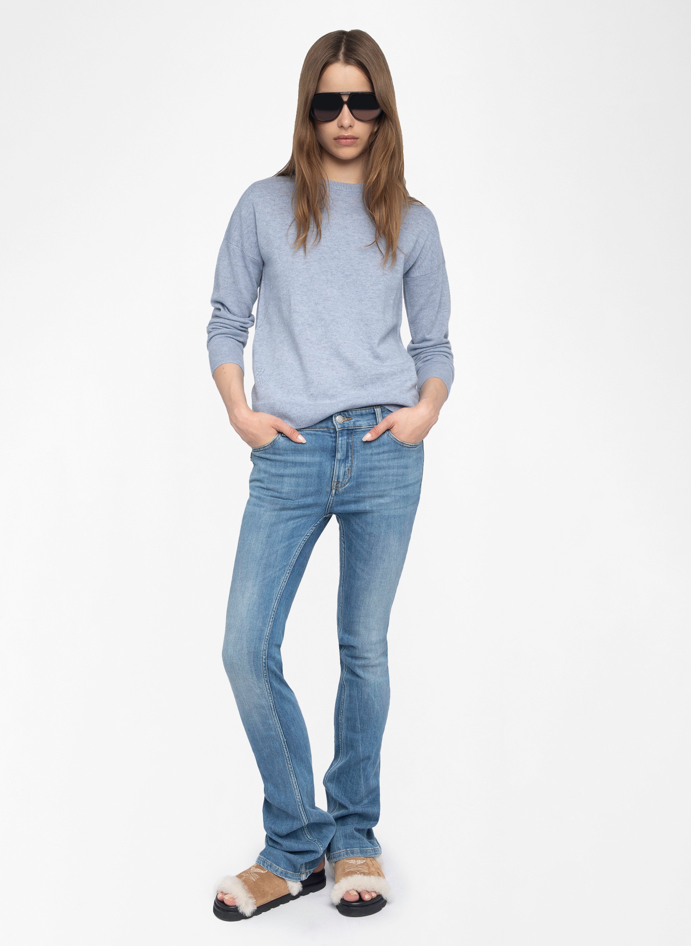 Pull col rond avec patch en cachemire cici ZADIG&VOLTAIRE Bleu