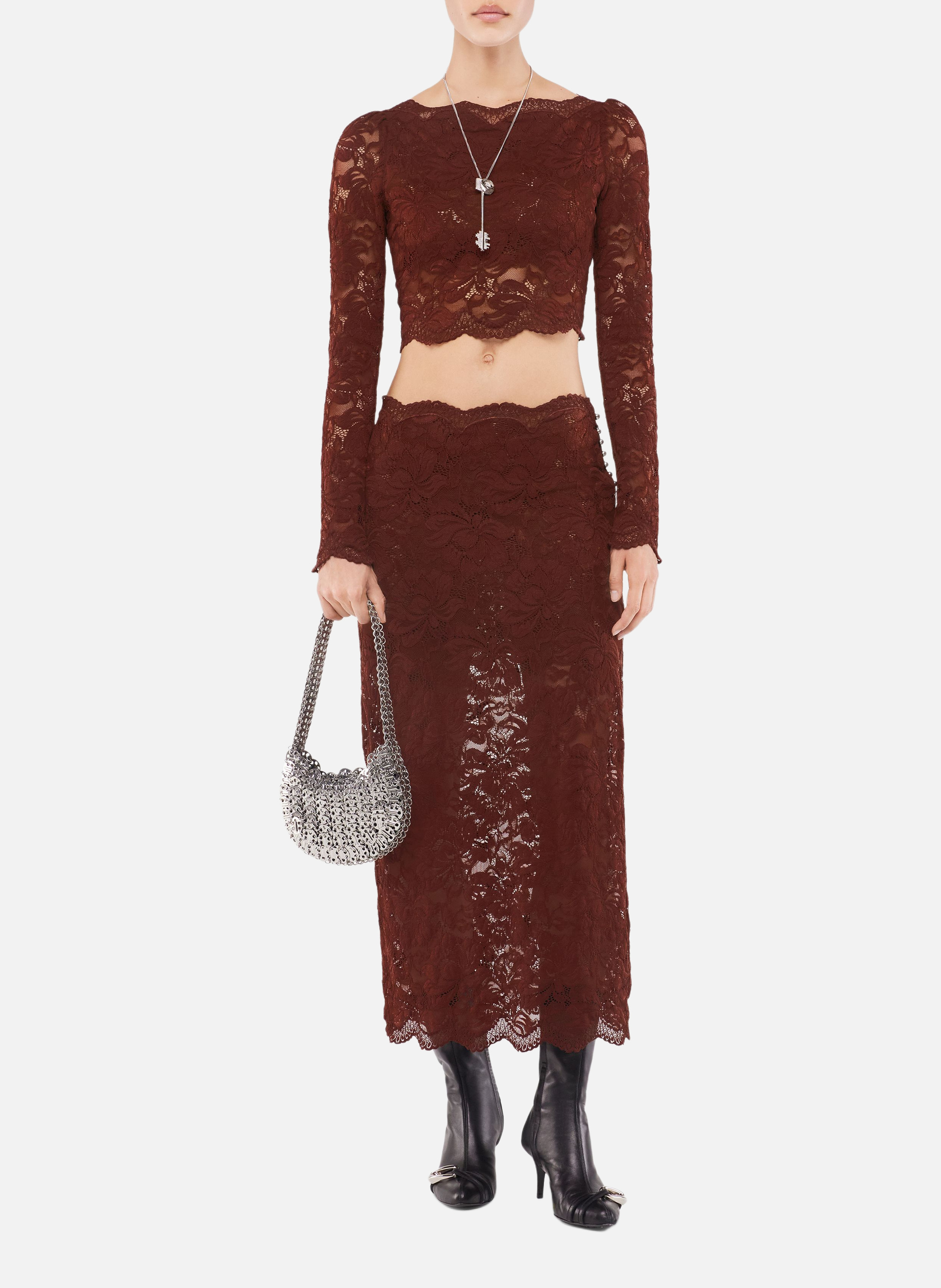 Jupe en dentelle RABANNE Marron