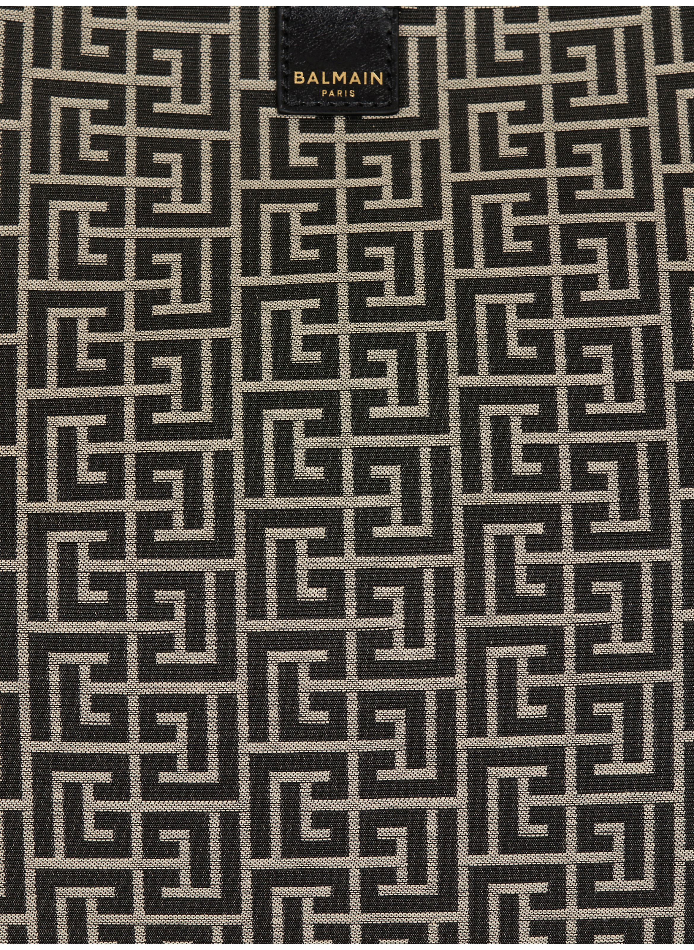 Sac shopper release medium en jacquard monogramme et cuir de veau BALMAIN Noir