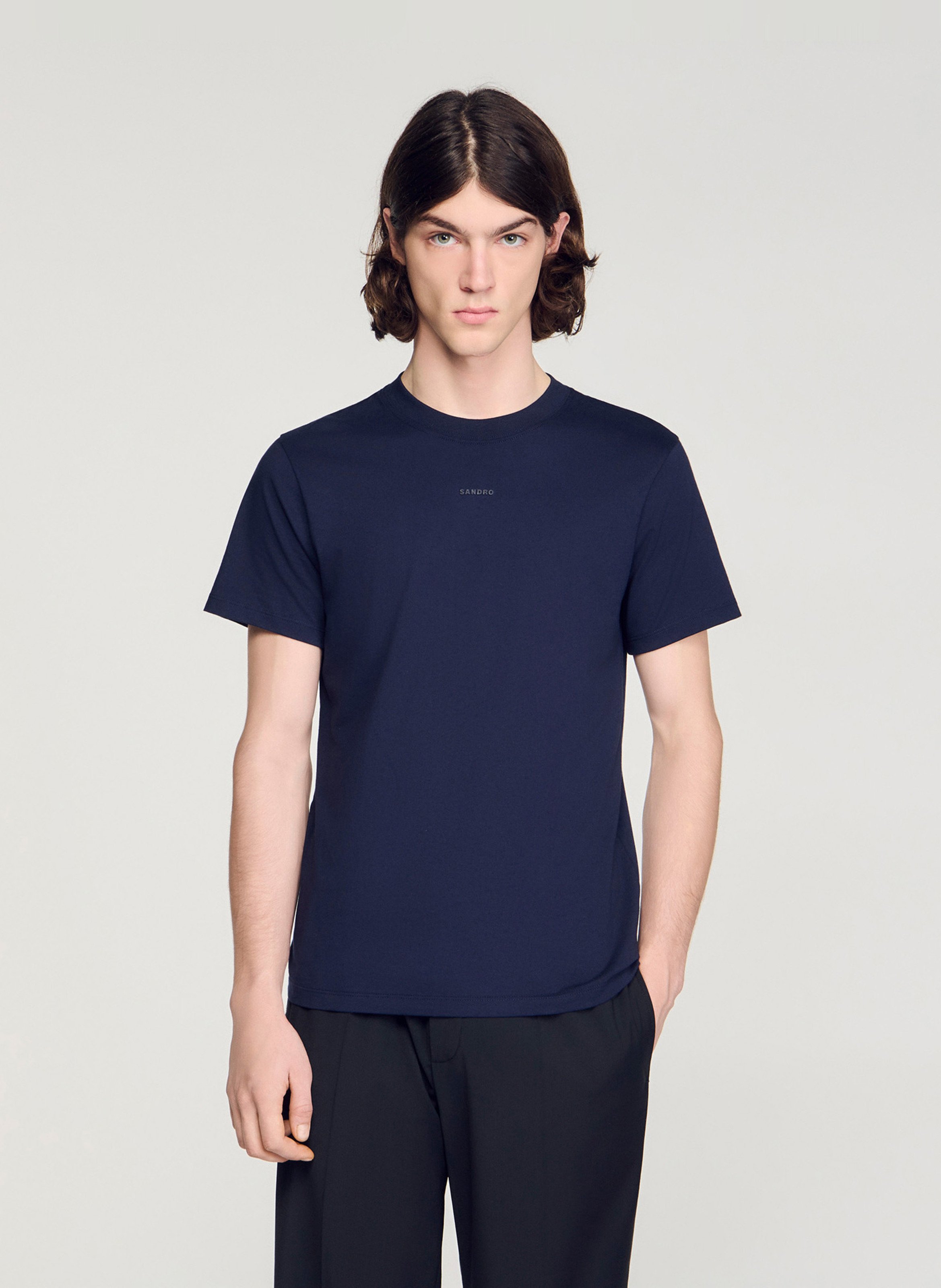 Tee-shirt col rond en coton SANDRO Bleu