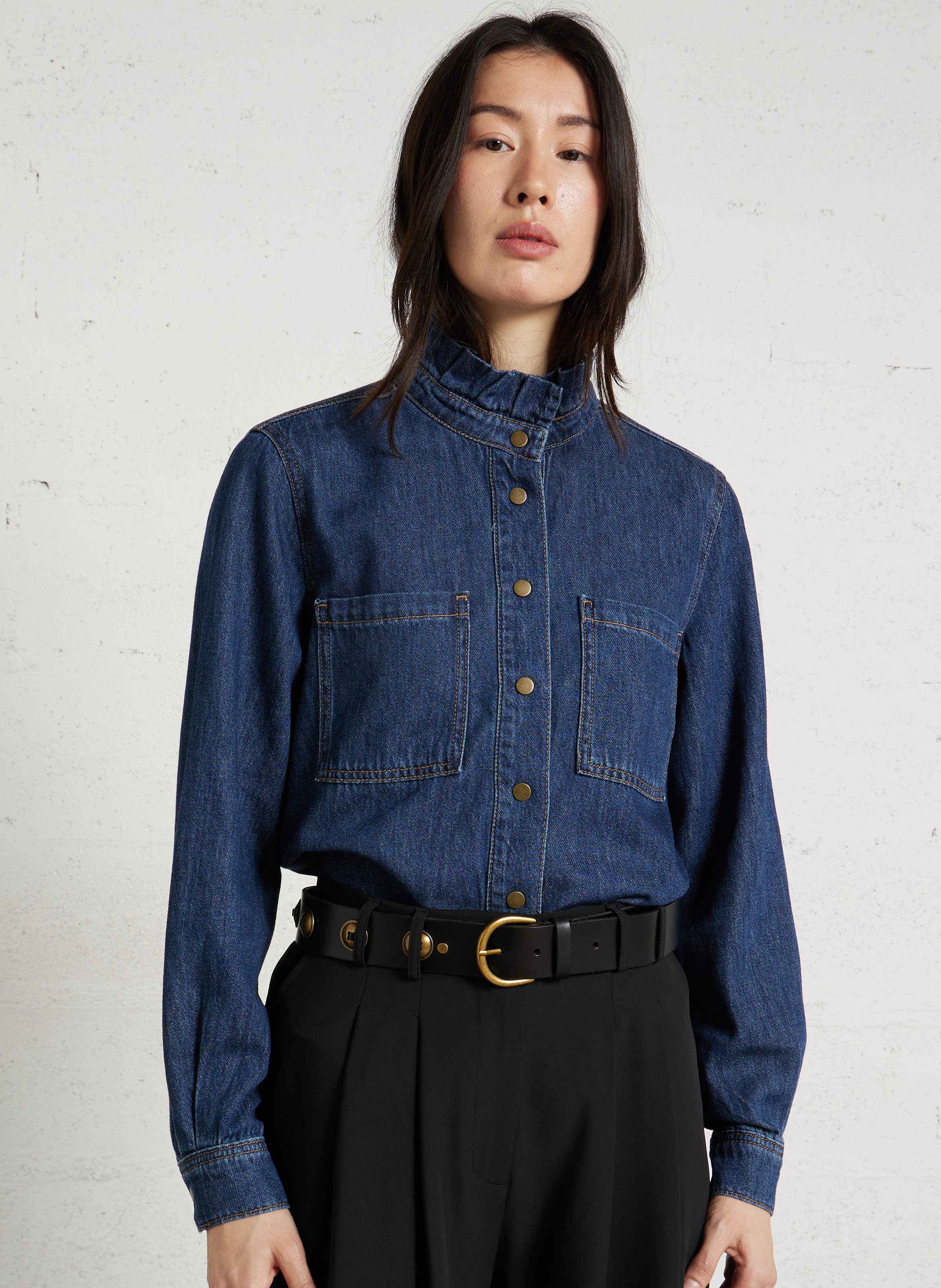 Chemise droite col rond en coton denise MAISON 123 Bleu