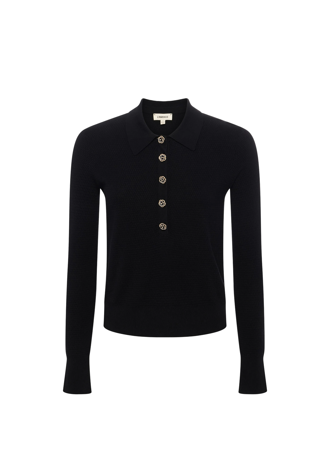 Ribbed button-up orchid sweater in cotton and silk L'AGENCE Black