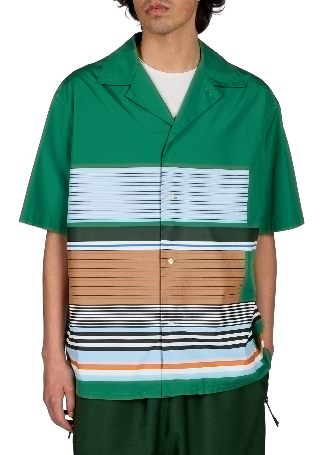 Chemise manches courtes à rayures en coton LACOSTE Vert