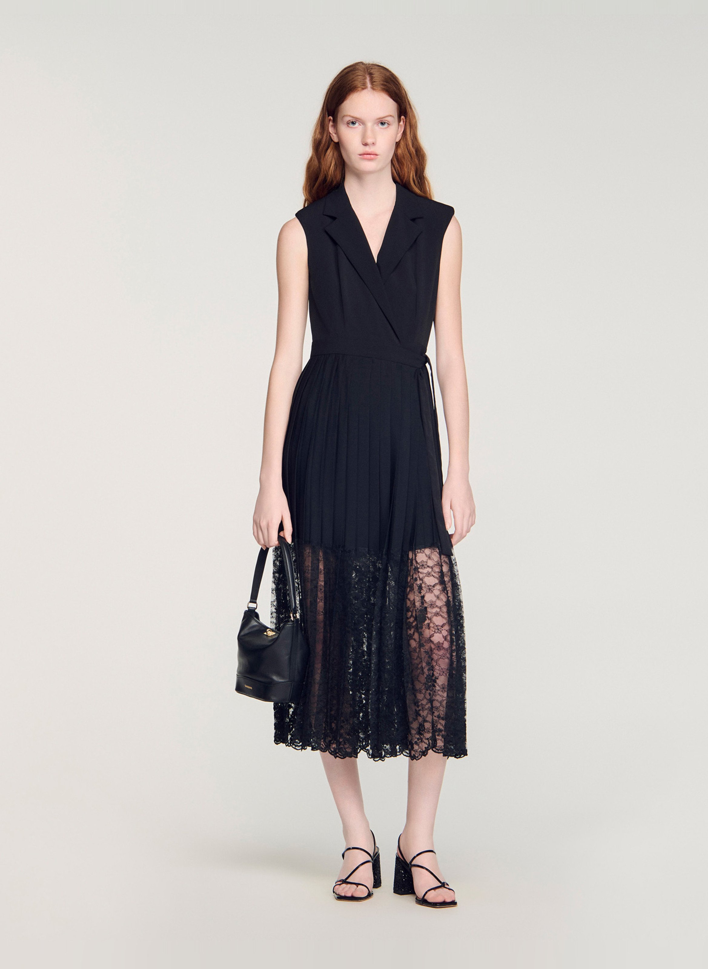 Robe midi col tailleur SANDRO Noir