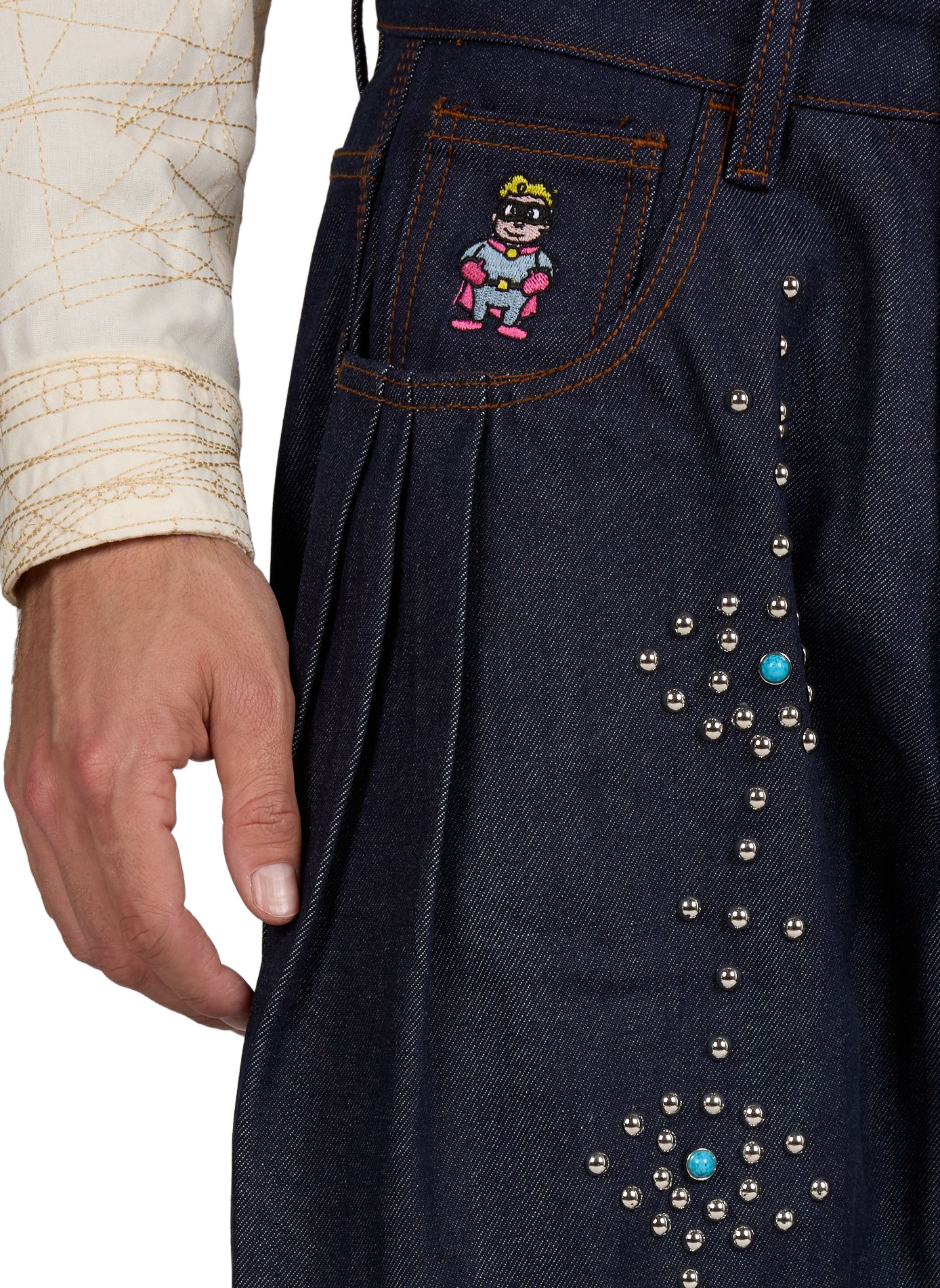 Jean à logo clouté sur le devant en coton KIDSUPER Bleu