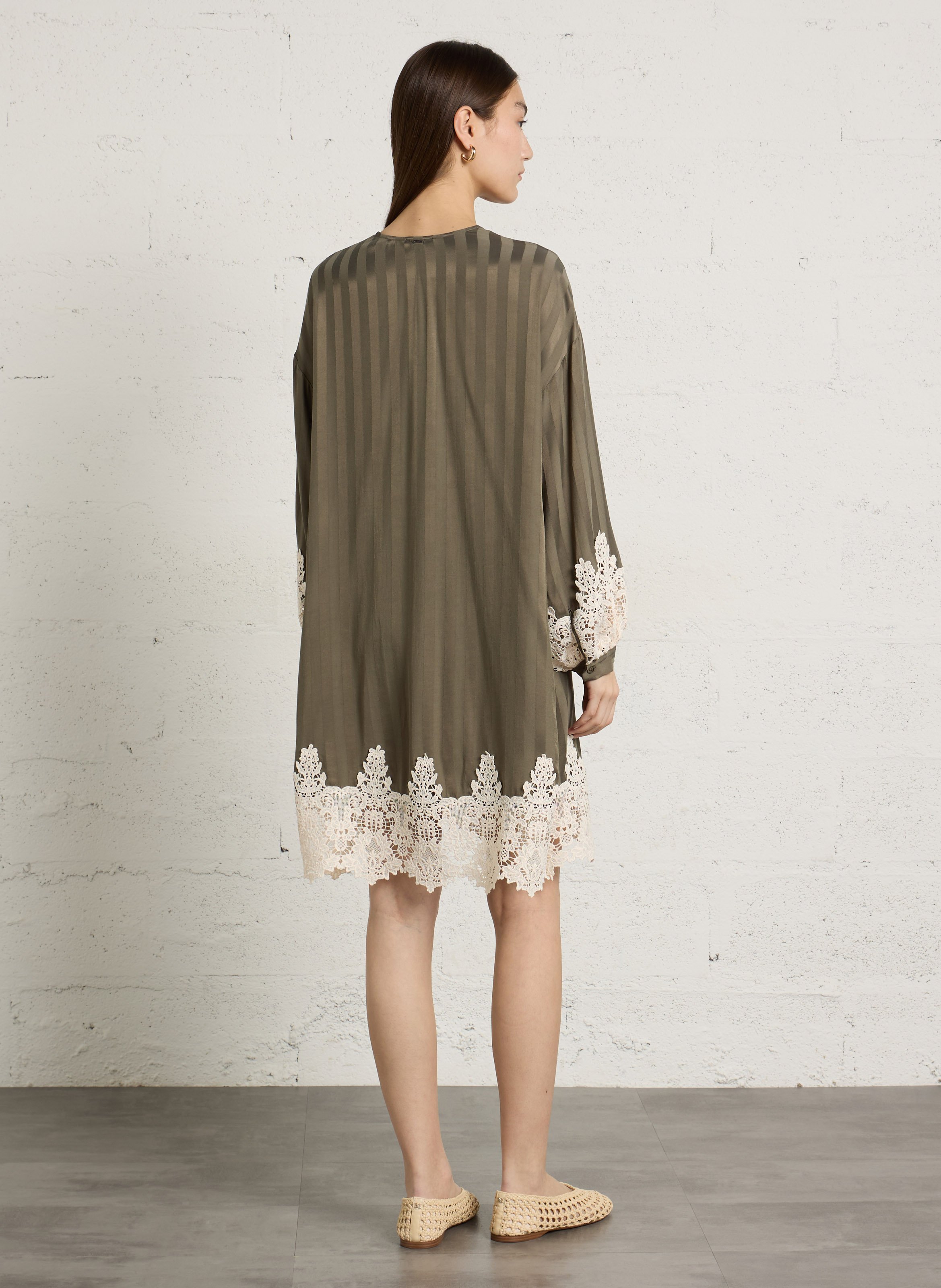 Robe courte ample col v IKKS Kaki