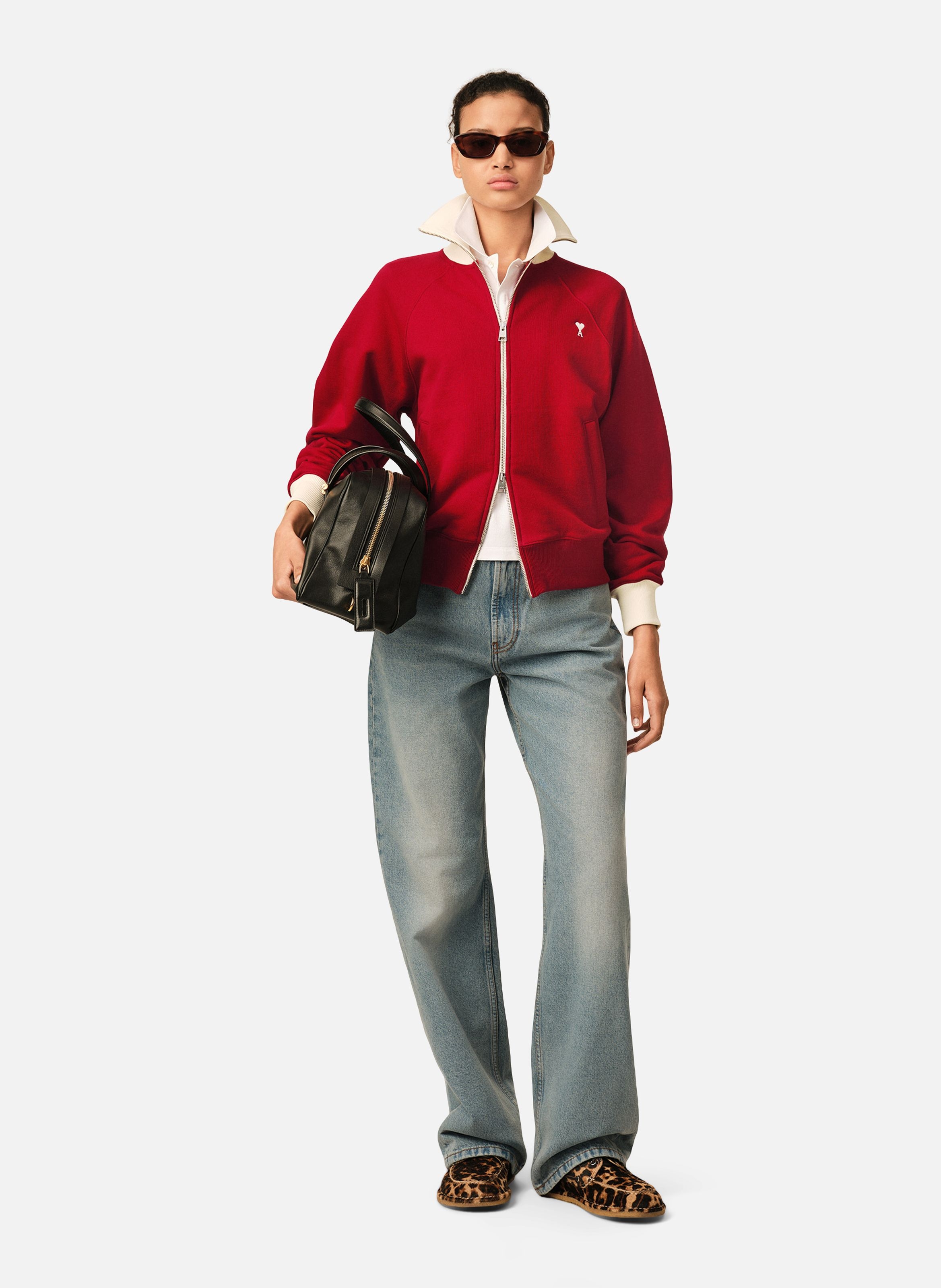 Sweatshirt zippé unisexe en coton ami de coeur AMI PARIS Rouge