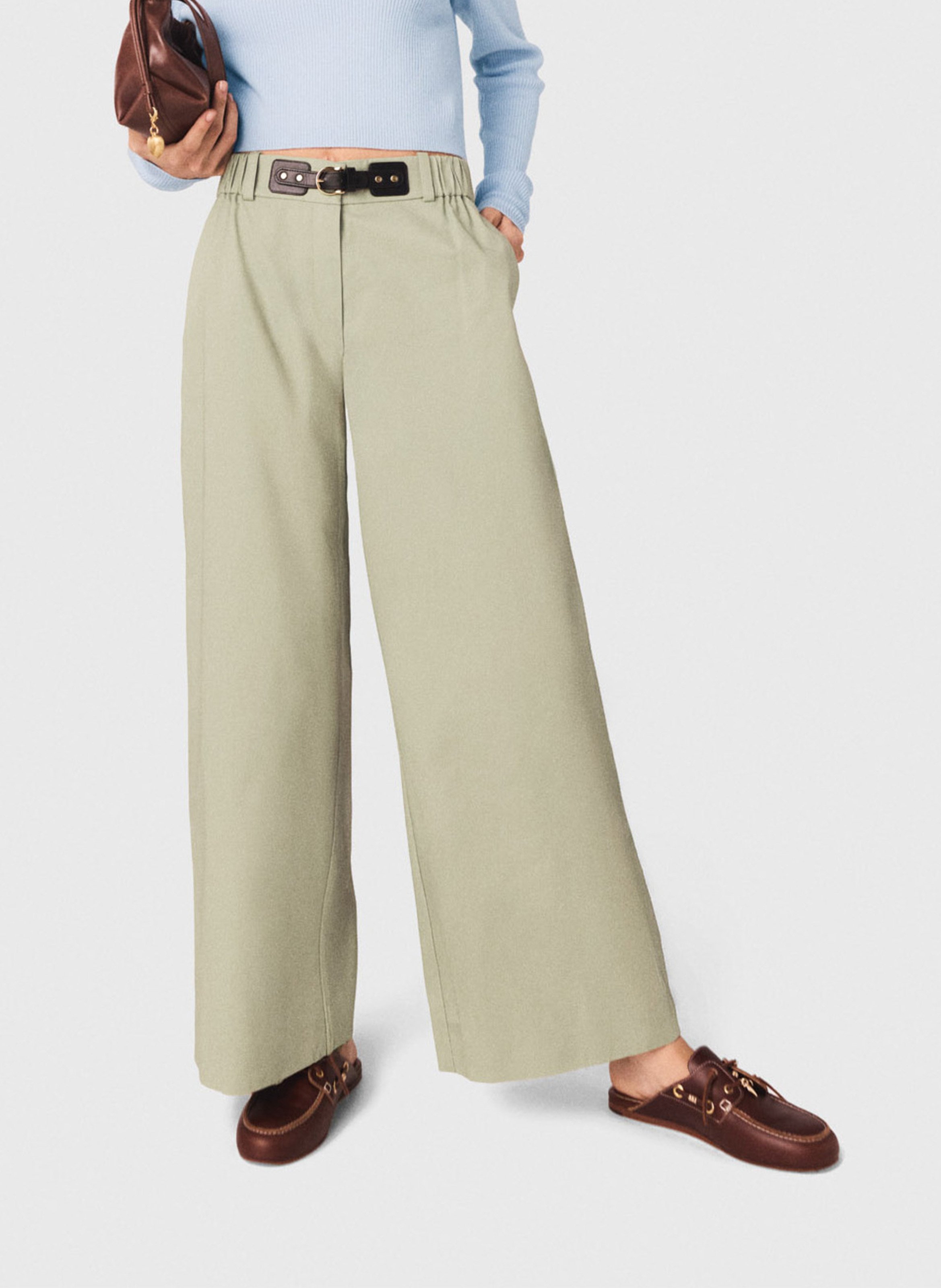 Pantalon large en coton | Kaki MAJE Femme