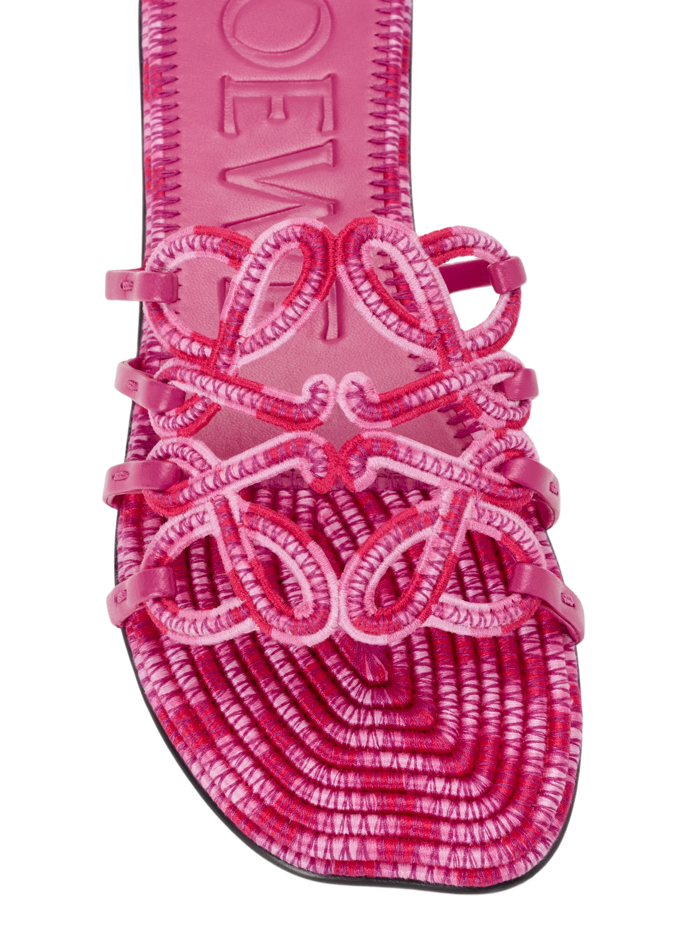 Paula's Ibiza - Mules Petal Anagram en toile brodée LOEWE Rose