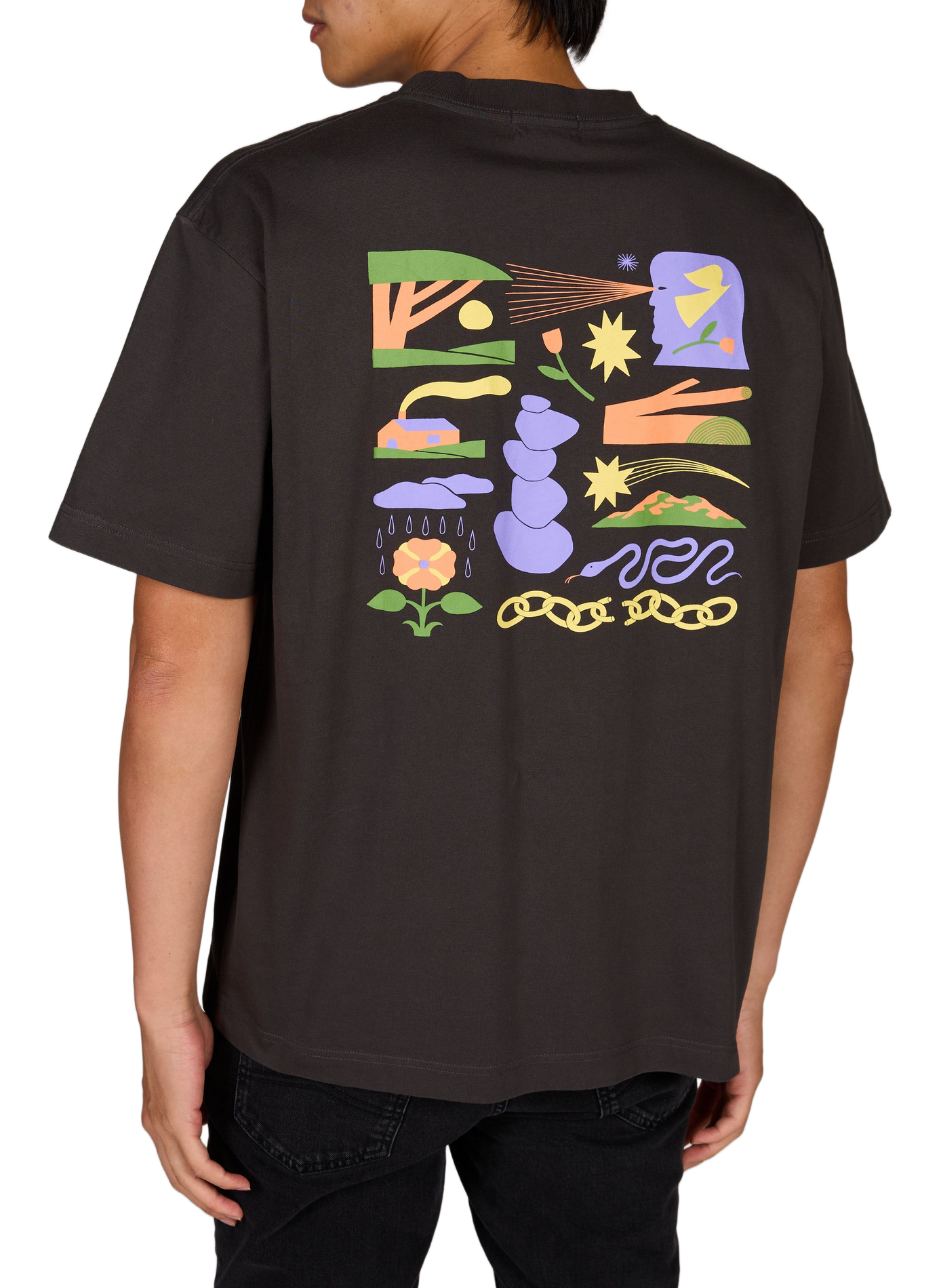 Straight T-shirt with chest embroidery OLOW Black