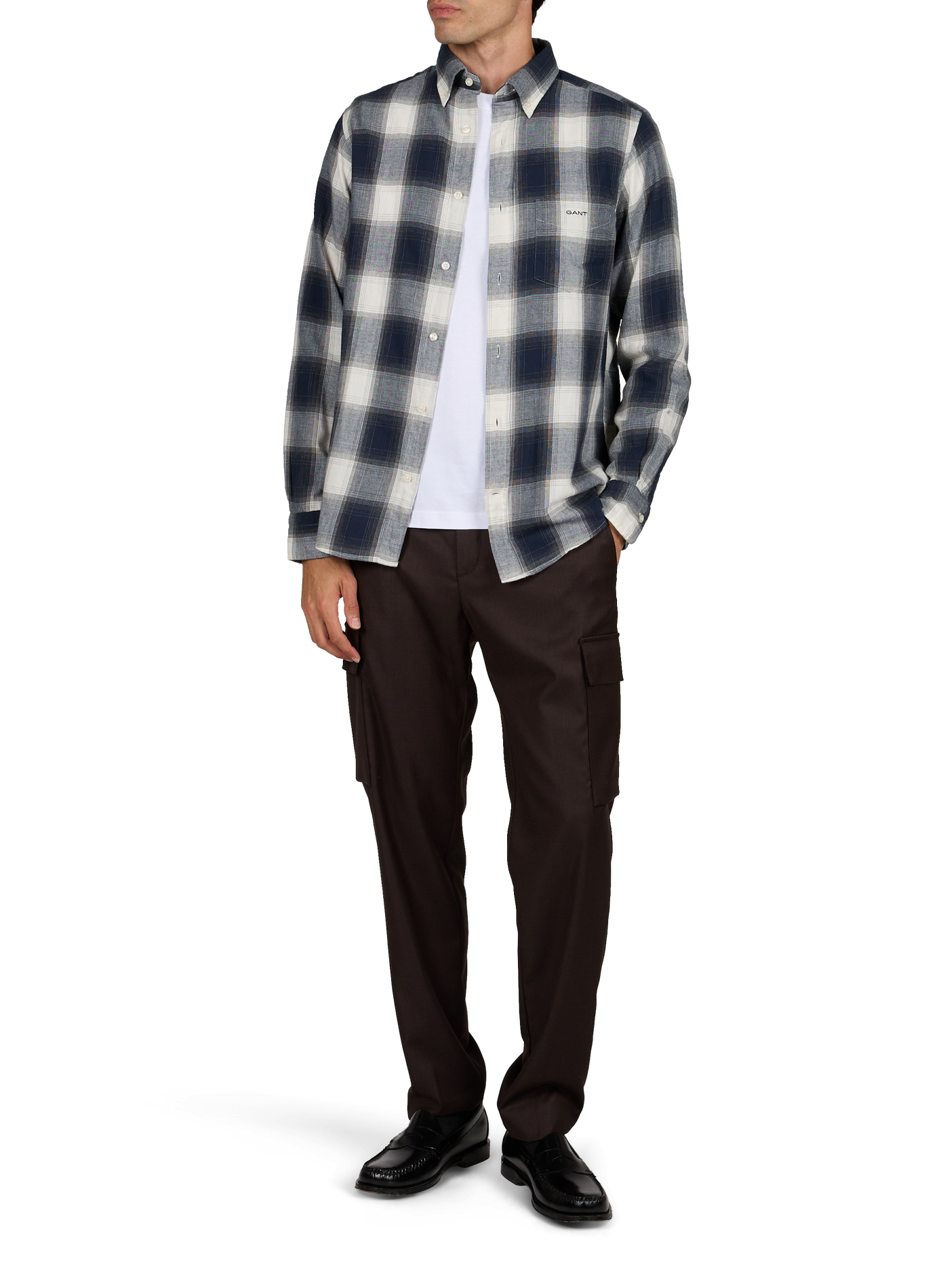 Straight checked cotton shirt with button-down collar GANT Blue