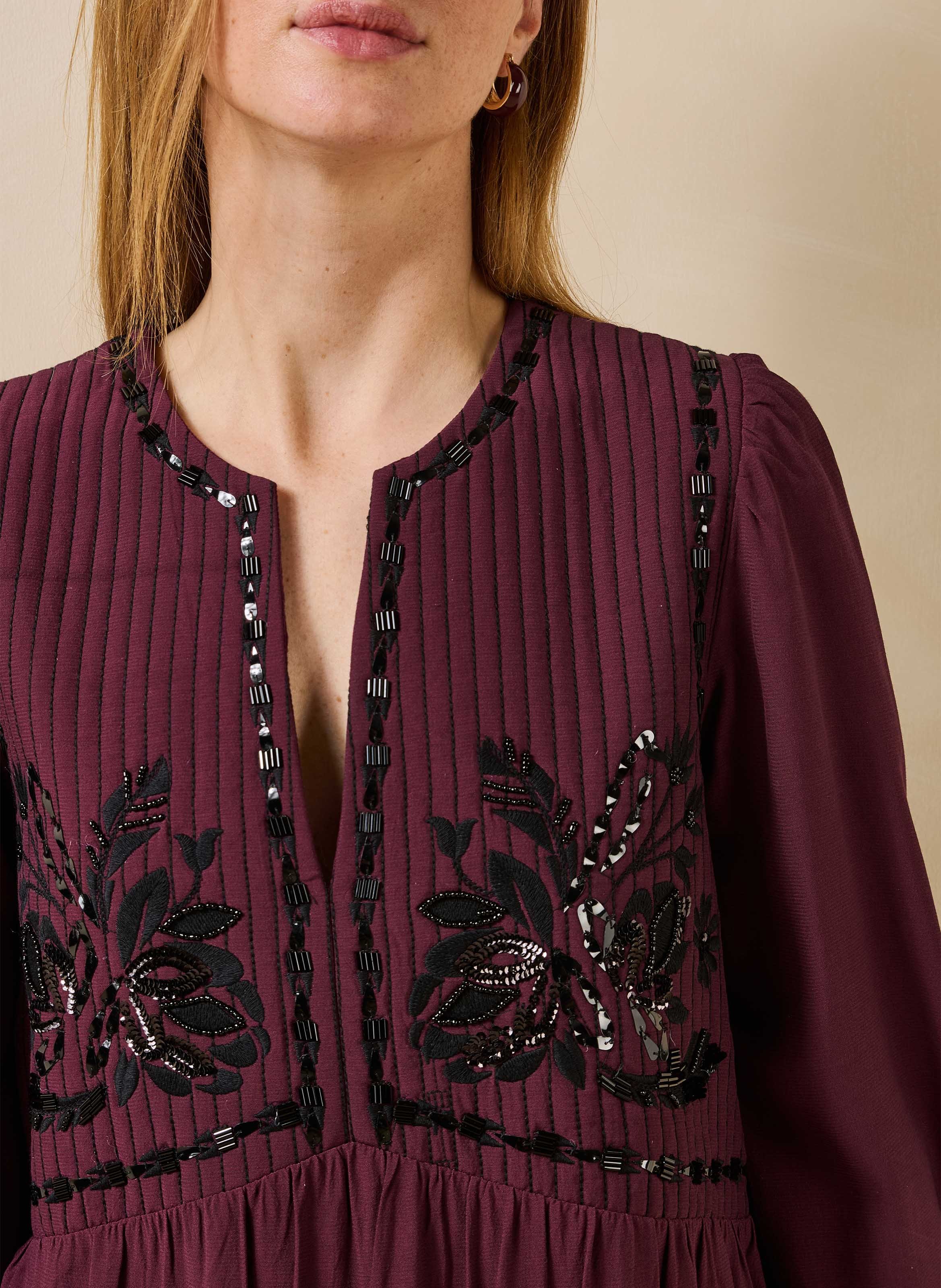 Lange jurk met tuniekhals en borduursels LA FEE MARABOUTEE Veelkleurig