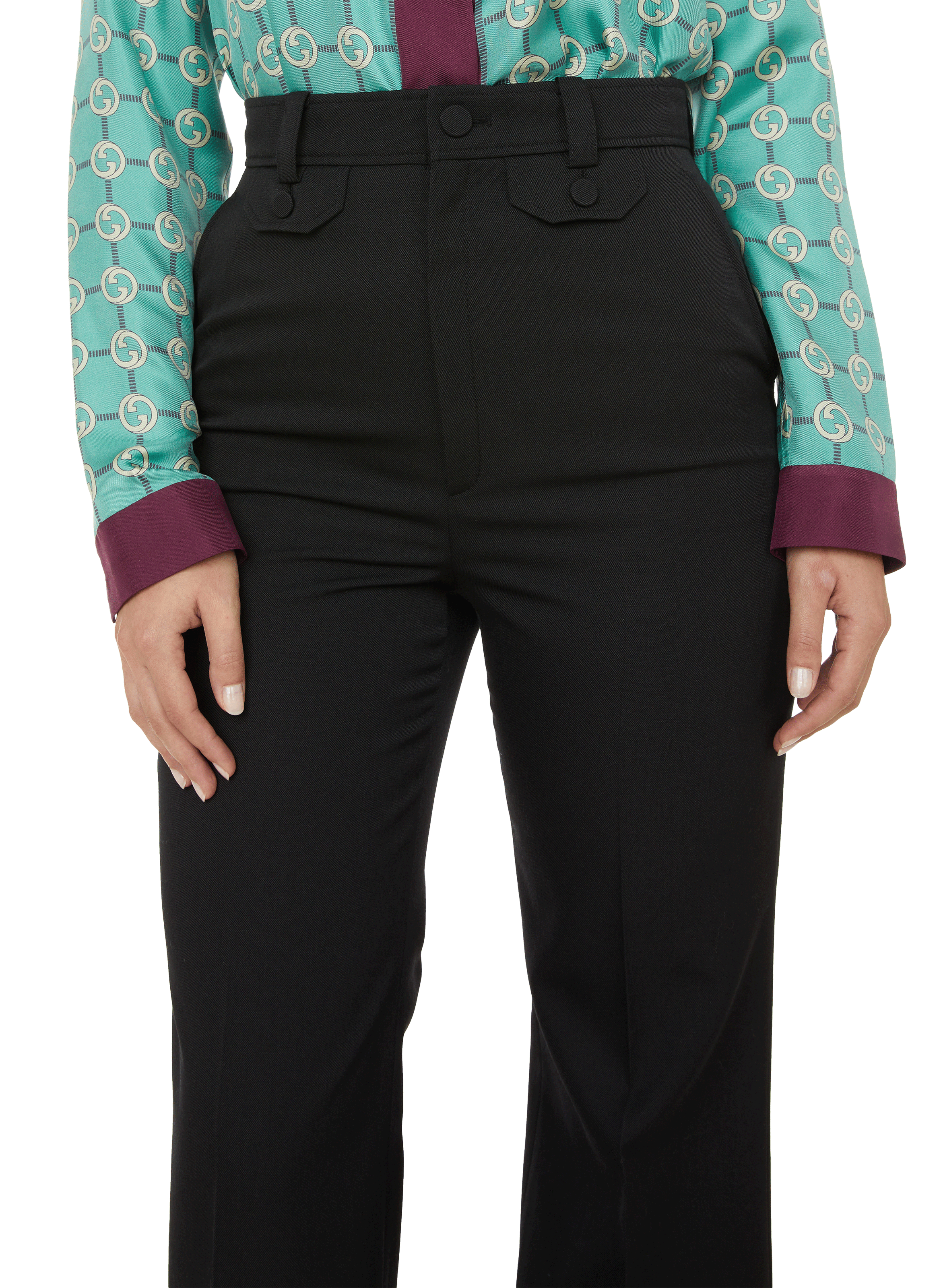 Pantalon large en laine mélangée GUCCI Noir