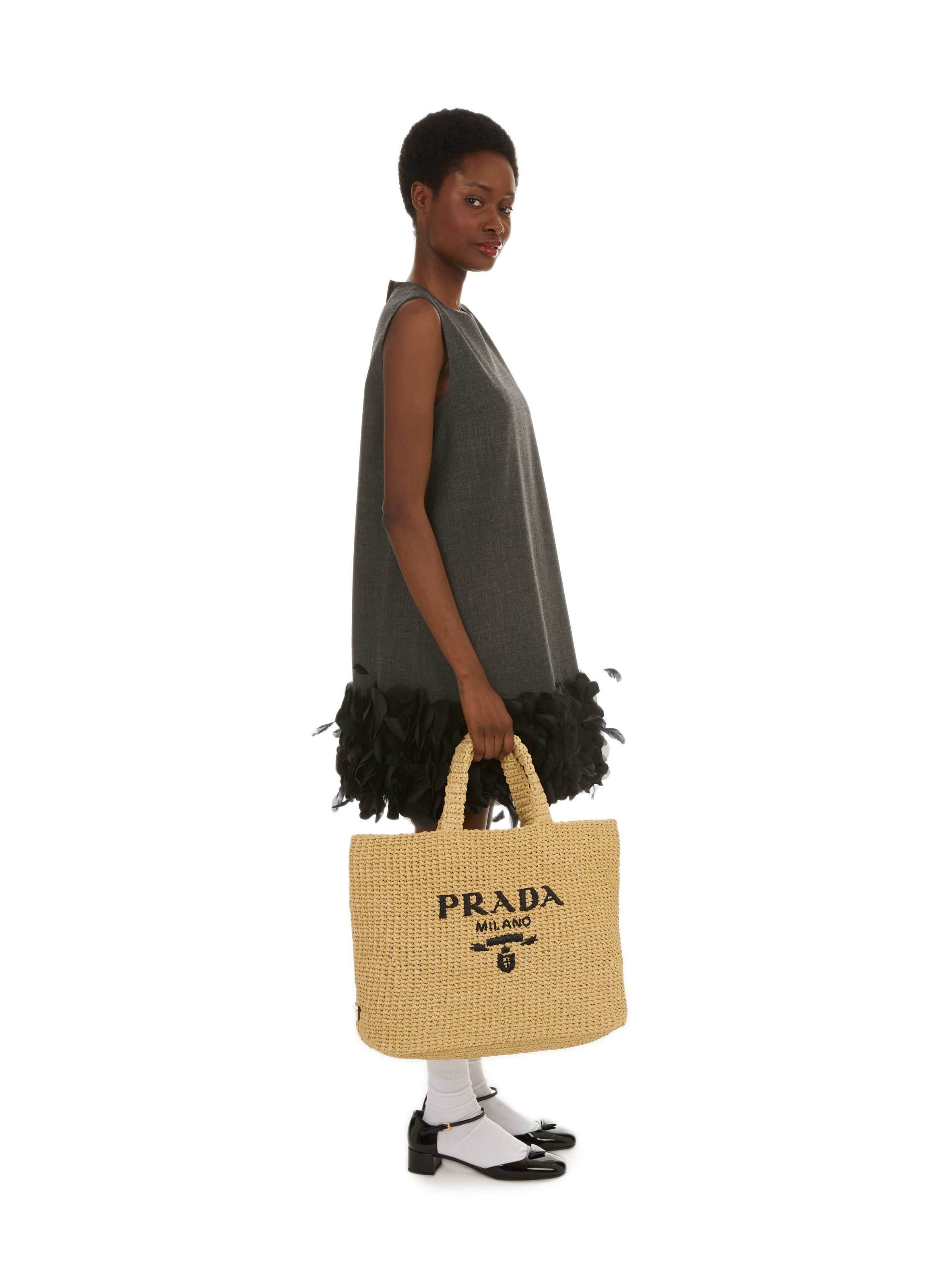 Straw tote bag PRADA Beige