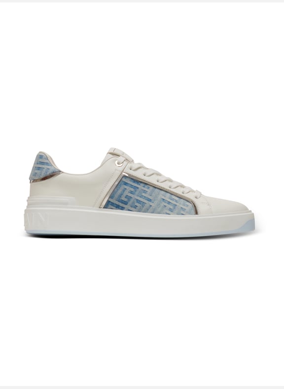 Baskets b-court en cuir et denim Bleu by BALMAIN BALMAIN Baskets b-court en cuir et denim Bleu