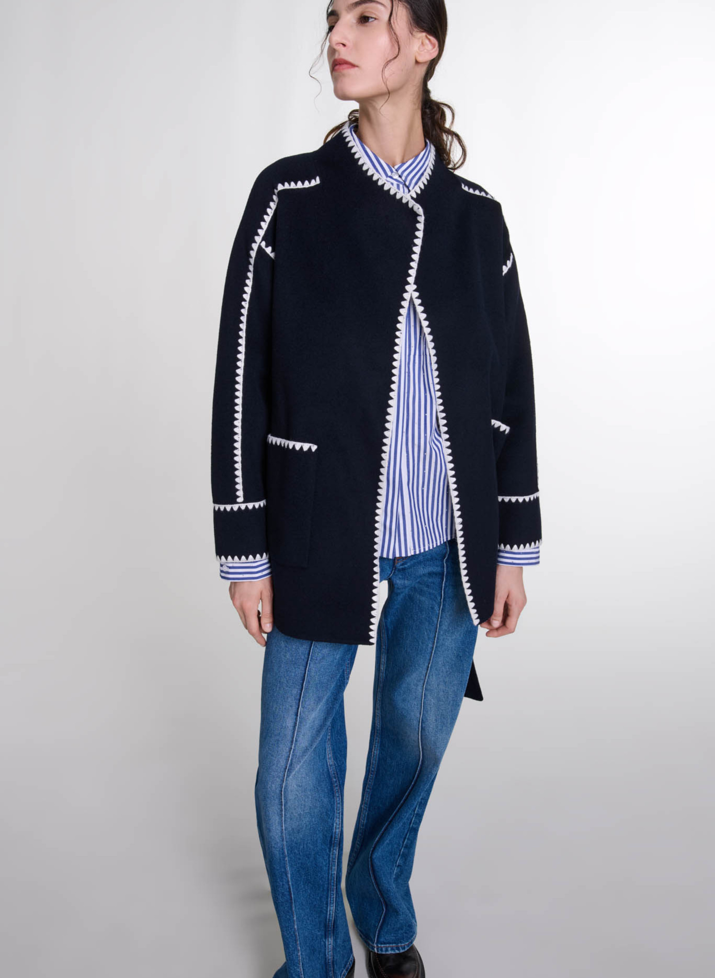 Veste col montant en laine mélangée MAJE Bleu