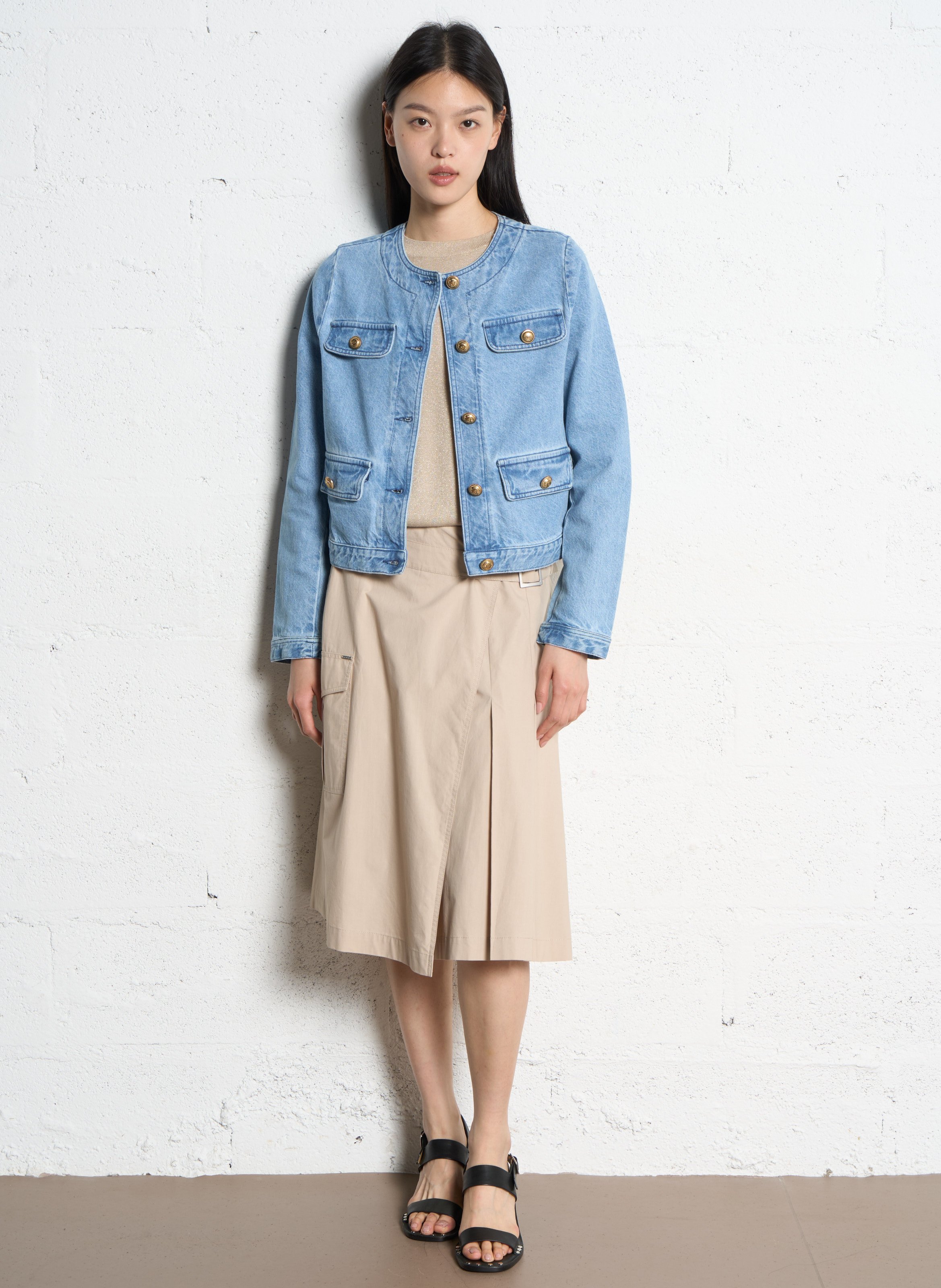 Veste en jean droite en coton IKKS Bleu