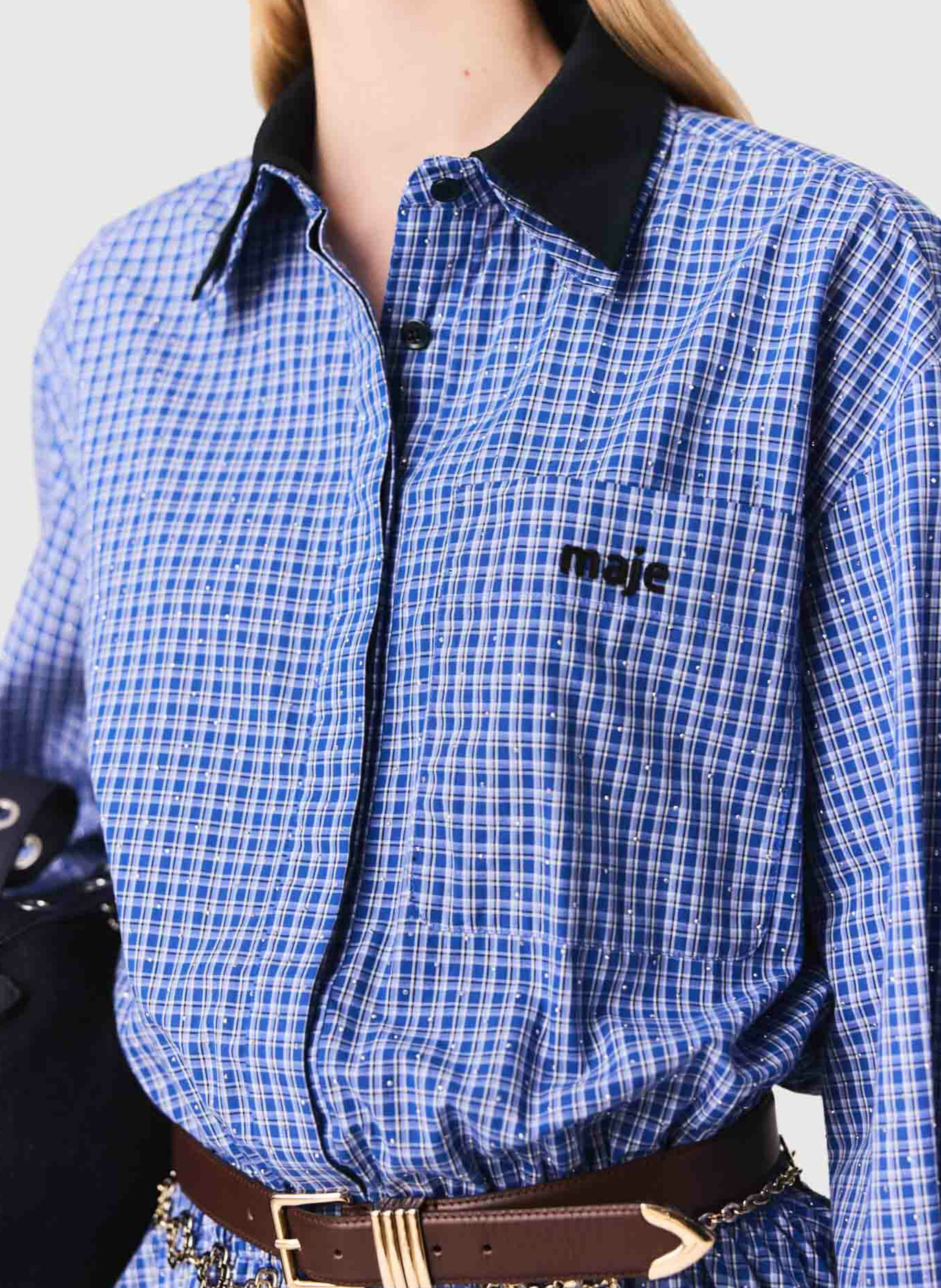 Robe courte col classique en coton MAJE Bleu