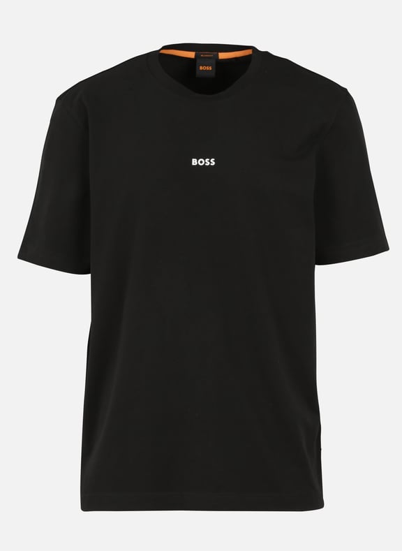 Tee-shirt col rond en coton mélangé Noir by BOSS BOSS Tee-shirt col rond en coton mélangé Noir