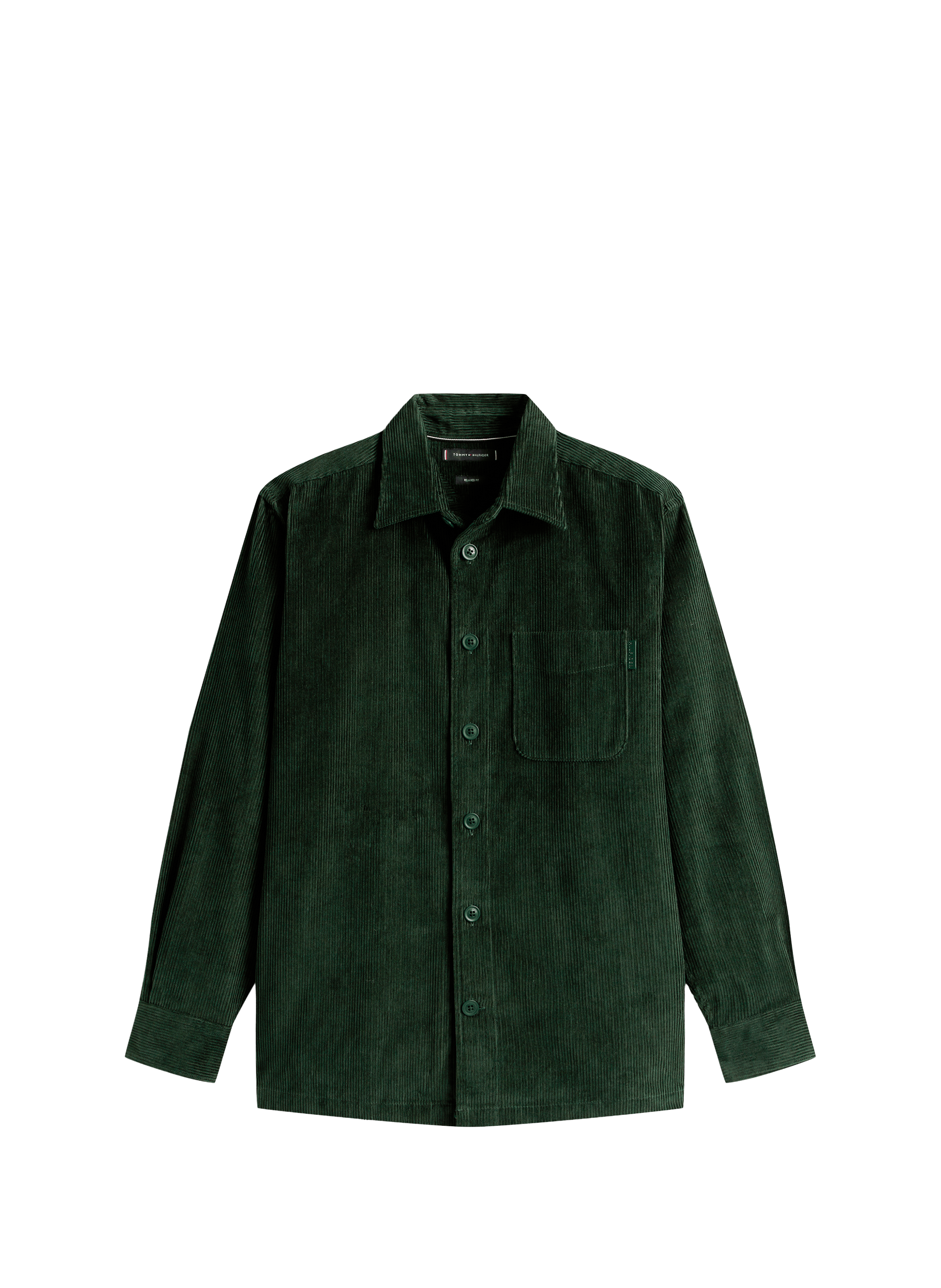 Chemise col classique manches contrastantes en coton CORDUROY RLX OVERSHIRT Riverbed green cord