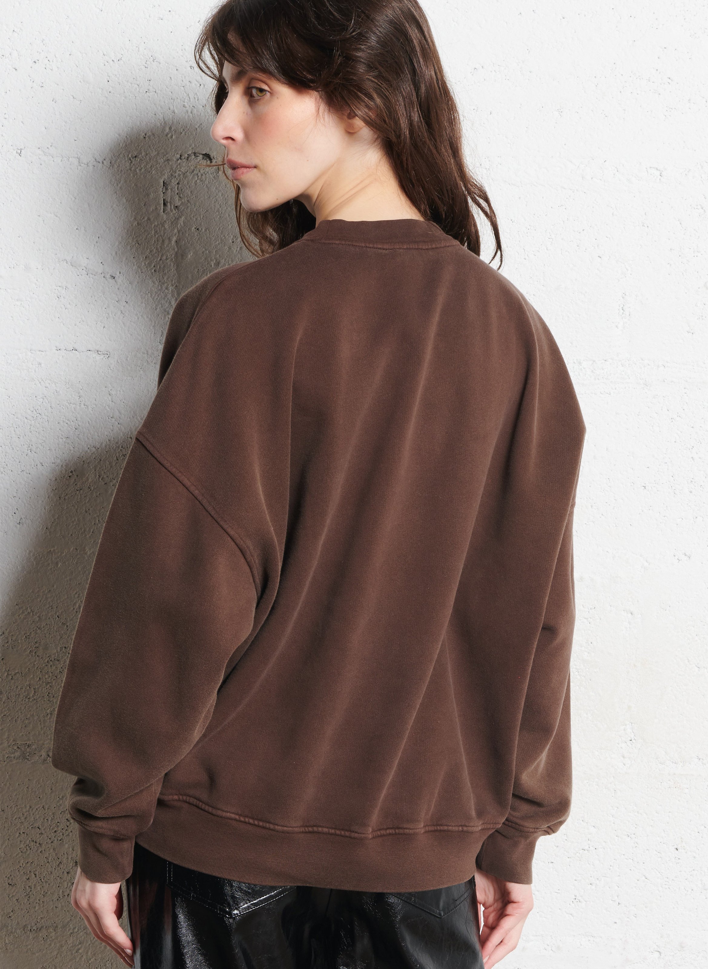 Sweat ample col rond sérigraphié en coton plizzy AMERICAN VINTAGE Marron