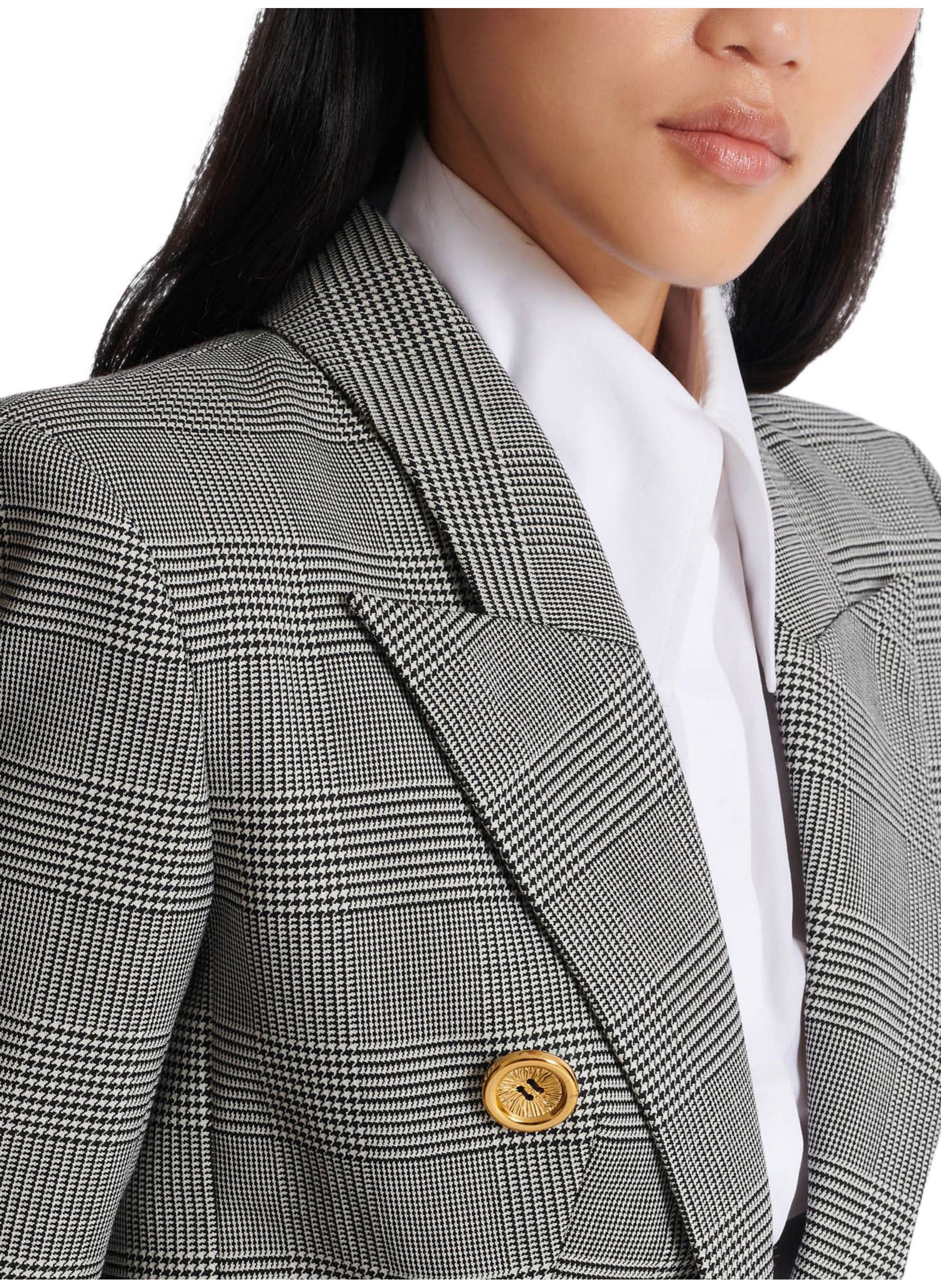 Veste 6 boutons en jacquard prince de galles BALMAIN Noir