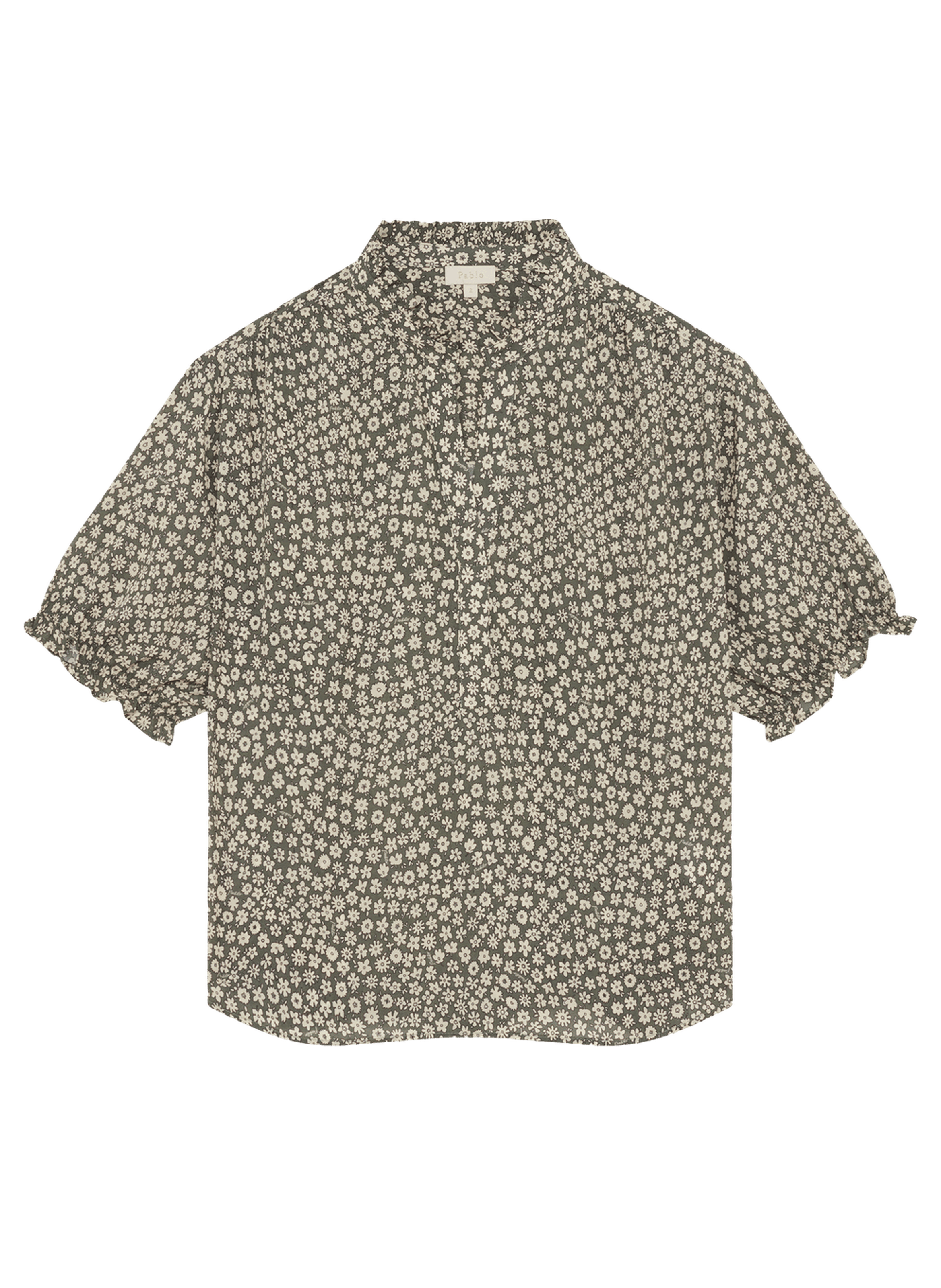 Blouse fleurie à volants - camillea PABLO Kaki