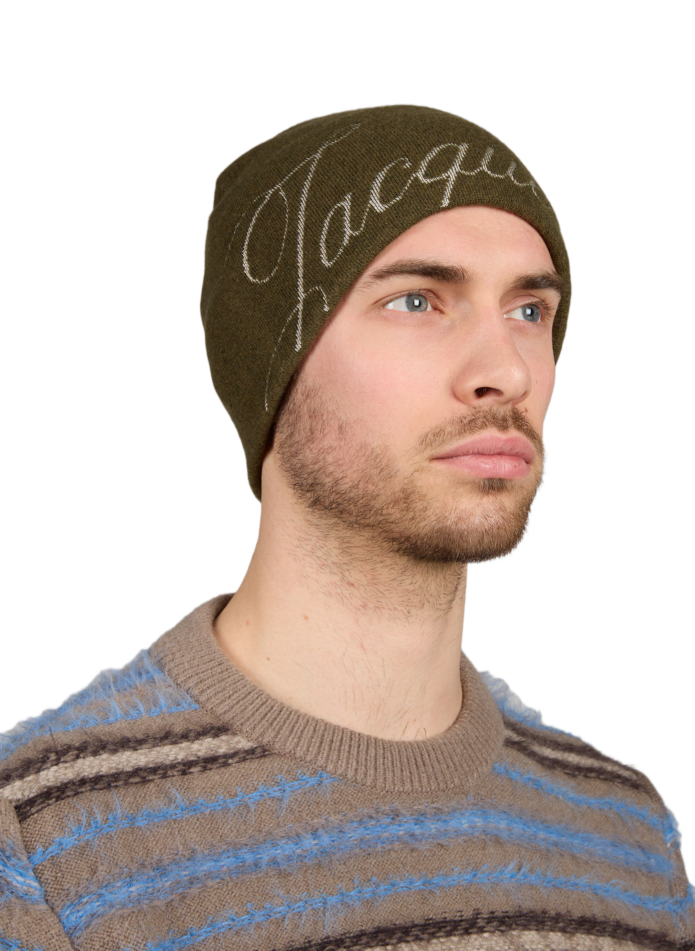 Chevron pattern wool and cashmere blend beanie JACQUEMUS Khaki