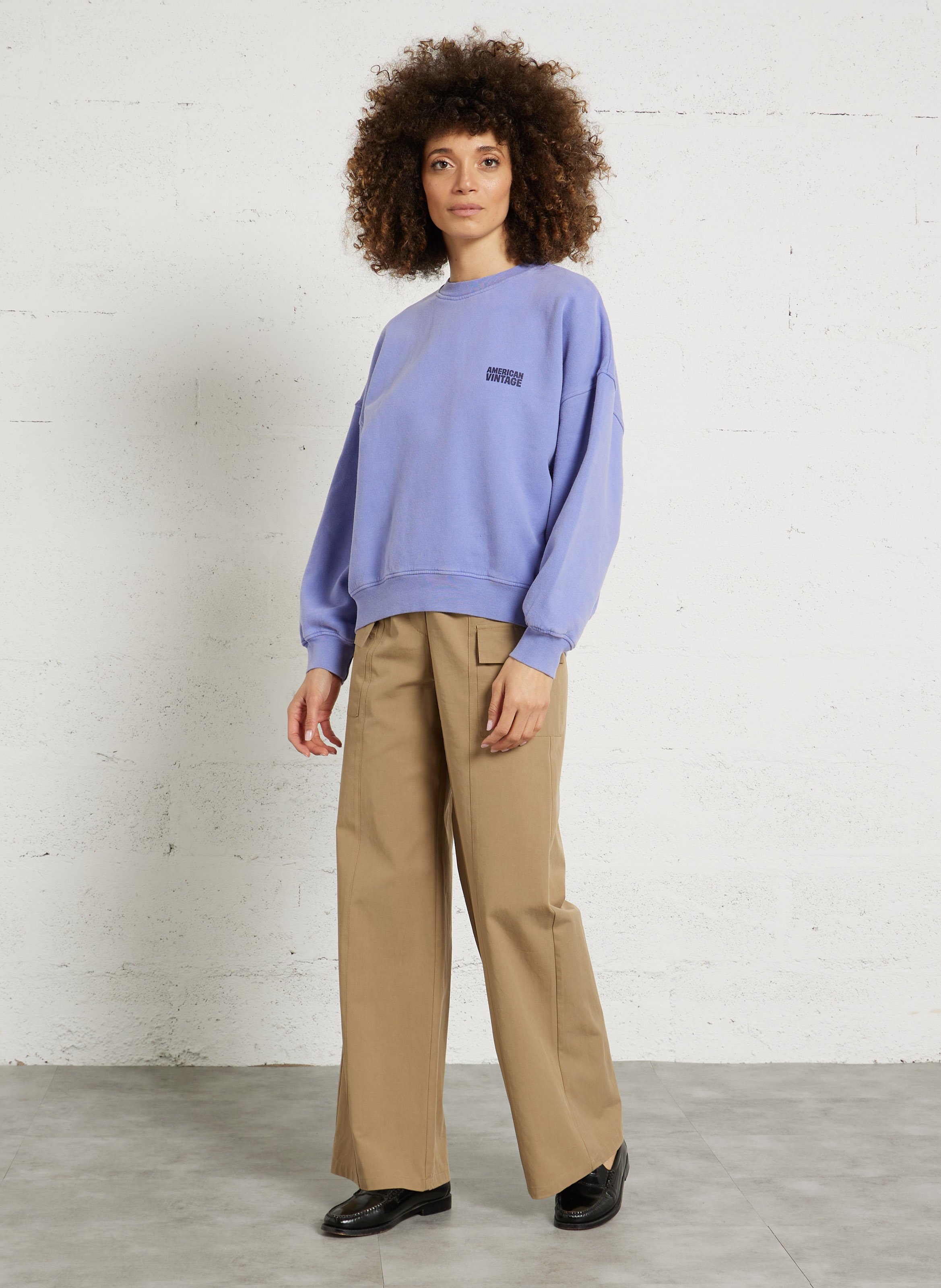 Sweat ample col rond sérigraphié en coton plizzy AMERICAN VINTAGE Bleu