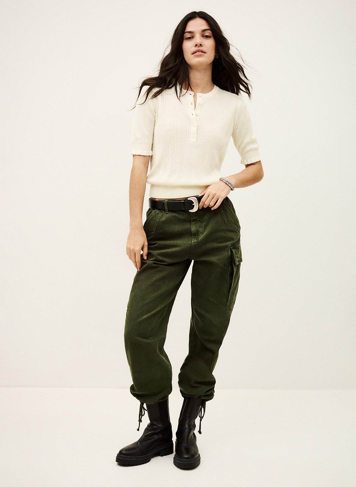 Pull col rond en maille fantaisie unie viola BA&SH Beige