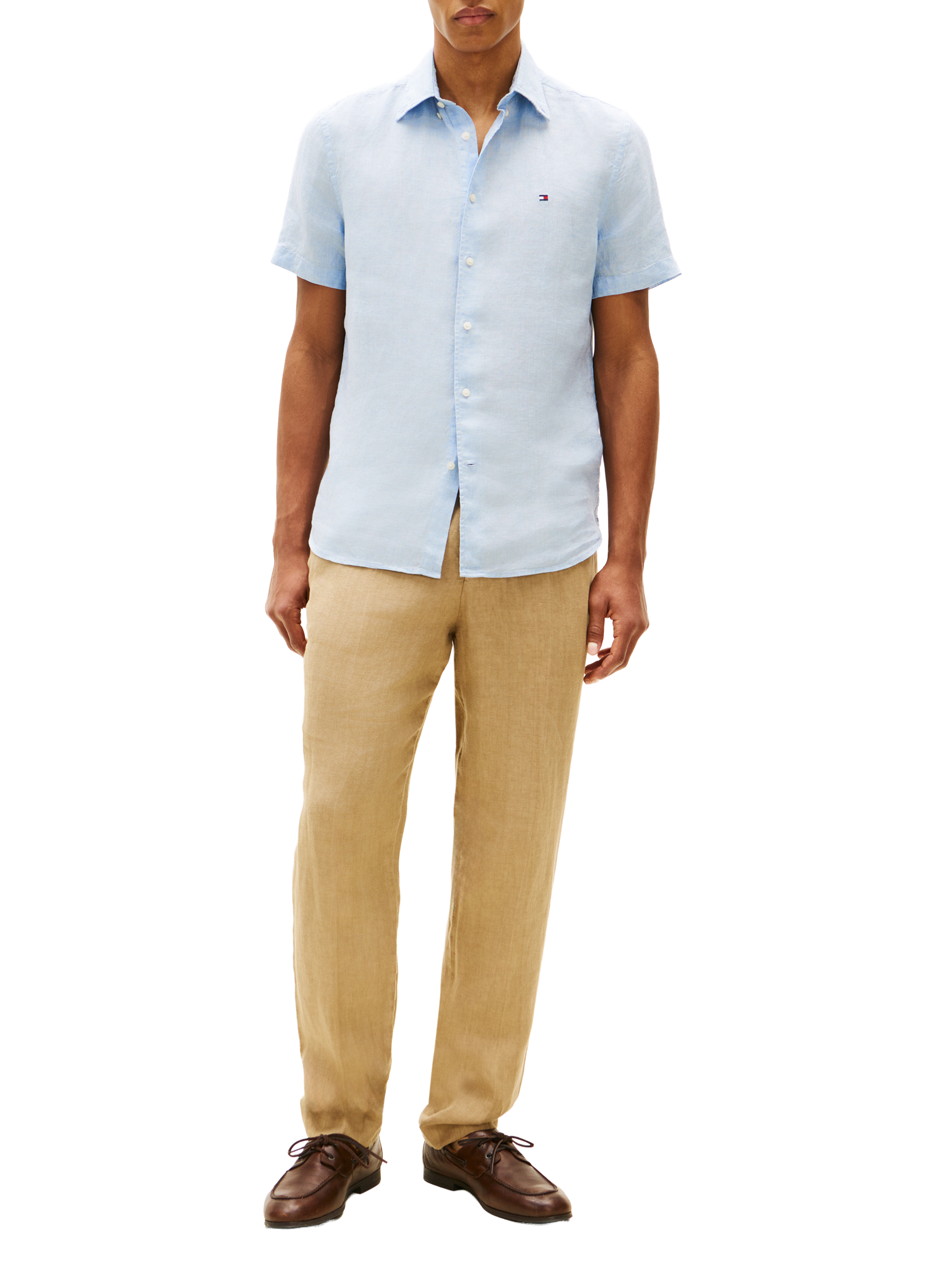 Chemise droite à logo en lin TOMMY HILFIGER Bleu