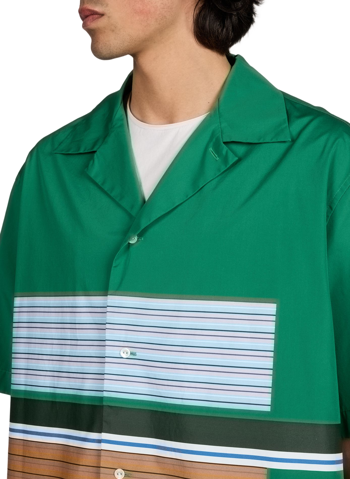Chemise manches courtes à rayures en coton LACOSTE Vert