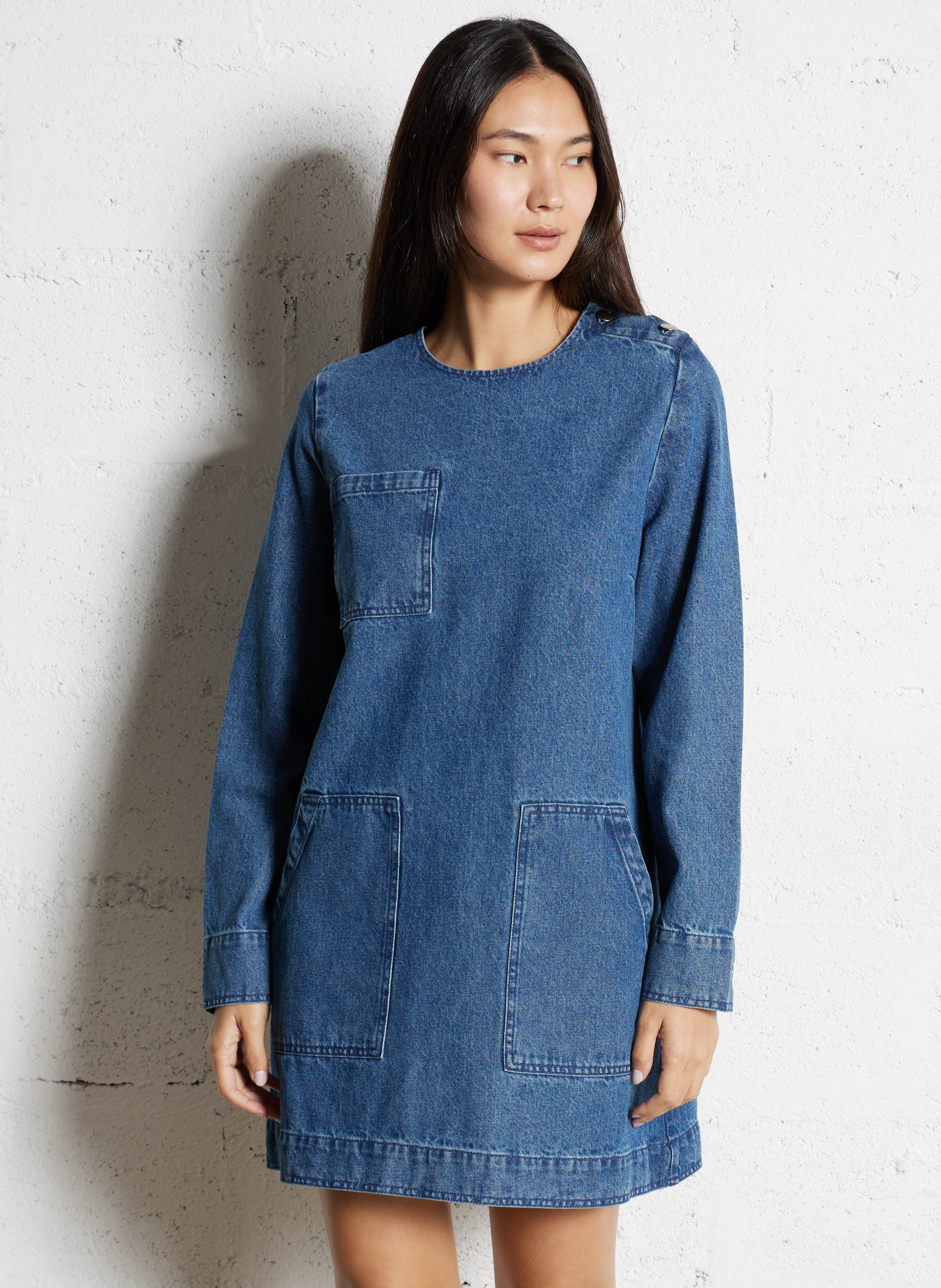 Robe en jean droite à poches IKKS Bleu